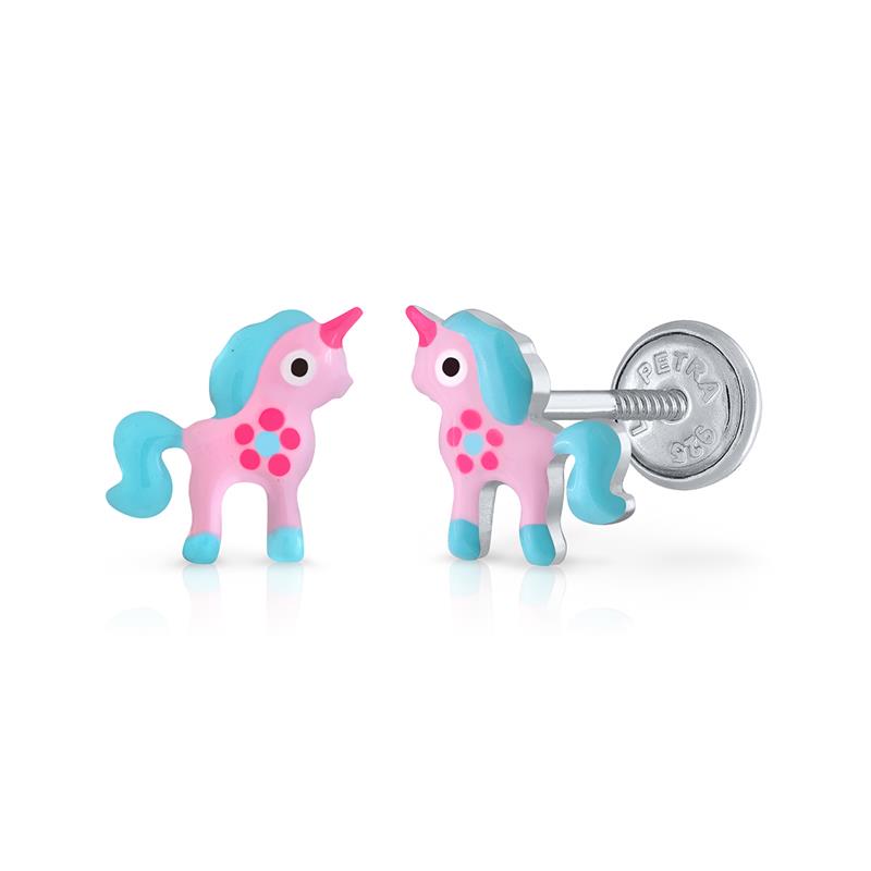 Wat zien deze eenhoors van Lapetra er lief uit hé? Dat komt vast door de grote ogen en de mooie kleurtjes! De oorknopjes zijn gemaakt van 925 sterling zilver en gekleurd emaille. Uniek aan de oorbellen is de handige schroefsluiting. Stralen ze binnenkort in jouw oren?