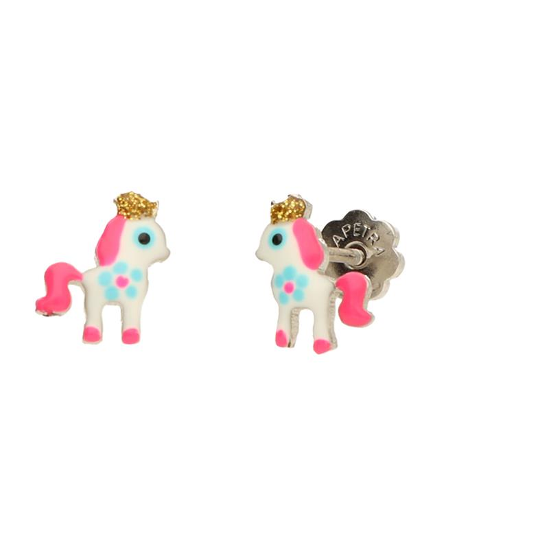 Je kunt lekker fantaseren en dromen over de eenhoorn! Deze eenhoorn draagt een gouden kroontje, mooi he? Uniek aan deze oorbellen is de handige schroefsluiting. Hierdoor zijn de oorbellen comfortabel met dragen. Ideaal!