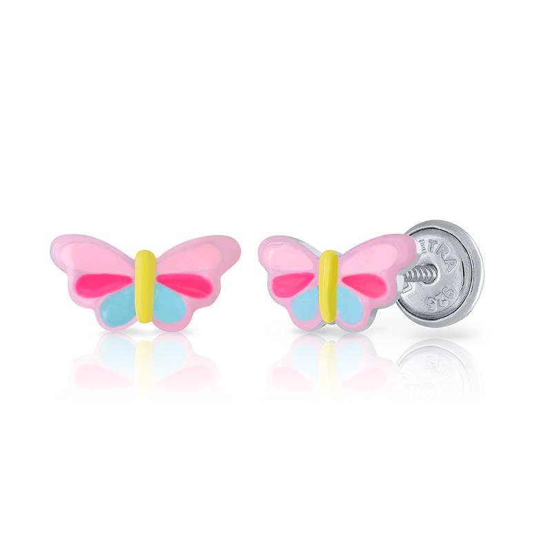 Je bent helemaal hip met deze vlinder oorknopjes van kindermerk Lapetra! De oorknopjes zijn afgewerkt met gekleurd emaille. Door de handige schroefsluiting verlies je de oorknopjes niet en kun je ze zelfs met slapen inhouden. Handig hé?