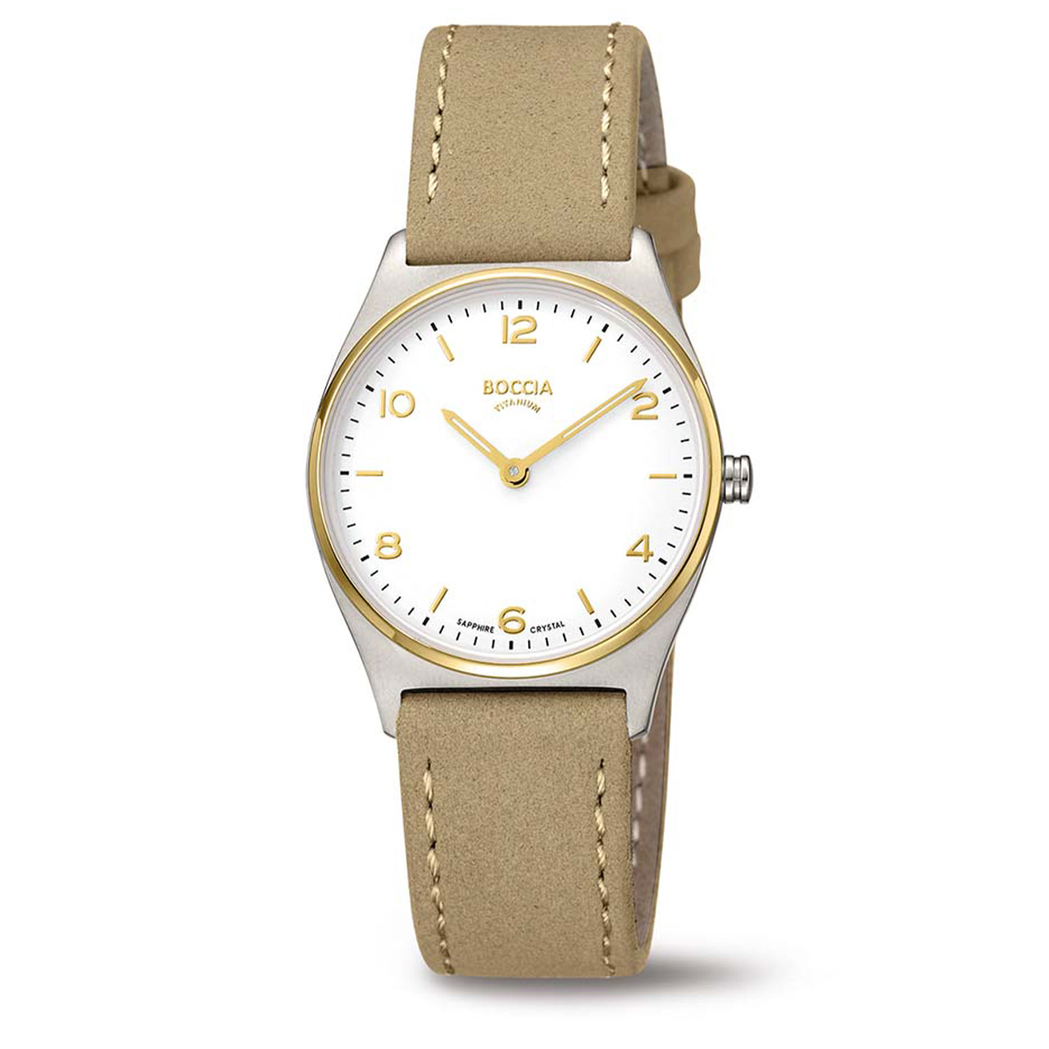 Dit Boccia horloge heeft een Titanium kast met een diameter van 30 mm en is voorzien van een leren band.

Het horloge is 5ATM. Dit betekent dat het horloge geschikt is om mee te douchen. Verder wordt het horloge geleverd met 2 jaar garantie.