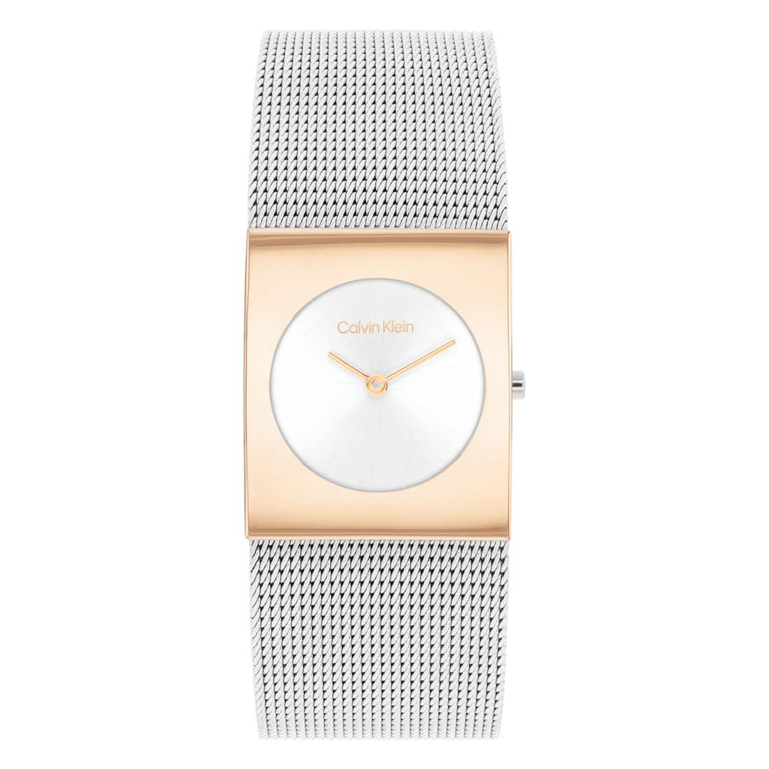 Calvin Klein CK25100063 Dames Staal Horloge 24mm 
Dit Calvin Klein dameshorloge met nr CK25100063 is een chique en stoer ontwerp. De stijlvolle rosékleurige vierkante stalen kast heeft een zilverwitte sunray wijzerplaat met enkel wijzers en de merknaam. Strak aan de vol glimmende kast zit een zilverkleurige milanese band met klapsluiting. Het opvallende horloge heeft een mineraalglas, een doorsnee van 24mm en is 3ATM.

OVER CALVIN KLEIN
Calvin Klein is een wereldwijd lifestylemerk dat gewaagde, vooruitstrevende idealen en een verleidelijke, vaak minimalistische, esthetiek nastreeft. Calvin Klein werd groot in de jaren 70 door haar mode- en merkjeans collecties. In de jaren 80 lanceerde Calvin Klein haar spraakmakende ondergoed dat uitdrukkelijk van logo ’s voorzien was. Vanwege het grote succes is het merk ook succesvol uitgerold in Accessoires, Parfums, Home, Brillen, Golf, Horloges en Sieraden.
Sinds de oprichting in 1968 door Calvin Klein, heeft het merk haar reputatie opgebouwd als leider in de Amerikaanse mode, dankzij een cleane esthetiek en innovatieve ontwerpen. Calvin Klein wil haar publiek verleiden en inspireren door middel van provocerende beelden en opvallende ontwerpen die prikkelen. 

SPECIFICATIES:
- Mineraalglas
- Rosékleurige stalen kast
- Zilverwitte sunray wijzerplaat 
- Zilverkleurige milanese band
- Rechte kastvorm, Ø 24mm
- 3ATM