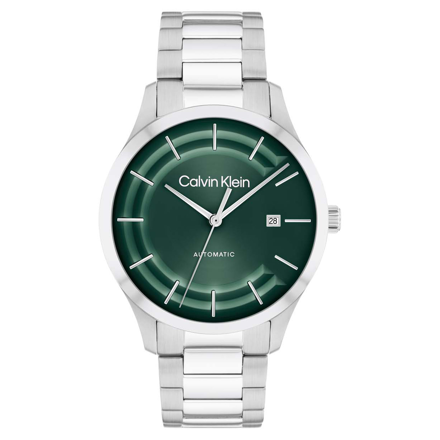 Dit Calvin Klein horloge heeft een kast gemaakt van Roestvrijstaal met een diameter van 40 mm en is voorzien van een metalen band. In de kast bevindt zich een Seagull kwaliteitsuurwerk en is afgewerkt met Mineraalglas.

Het horloge is 3ATM. Dit betekent dat het horloge spatwaterdicht is.. Verder wordt het horloge geleverd met 2 jaar garantie.

De specificaties zijn als volgt:
Kast:
Kastmaat: 40.0 mm
Kastdikte: 11.6 mm
Kastmateriaal: Staal
Kastkleur: Zilverkleurig
Kastvorm: Rond
Wijzerplaatkleur: Groen

Band:
Bandbreedte (aanzetmaat): 20.0 mm
Bandmateriaal: Staal
Bandkleur: Zilverkleurig
Sluiting: Vlinder- of vouwsluiting

Overig:
Glasmateriaal: Mineraal
Tijdsaanduiding: Analoog
Type uurwerk: Automatisch
Datumaanduiding: Ja
Waterdichtheid: 3ATM