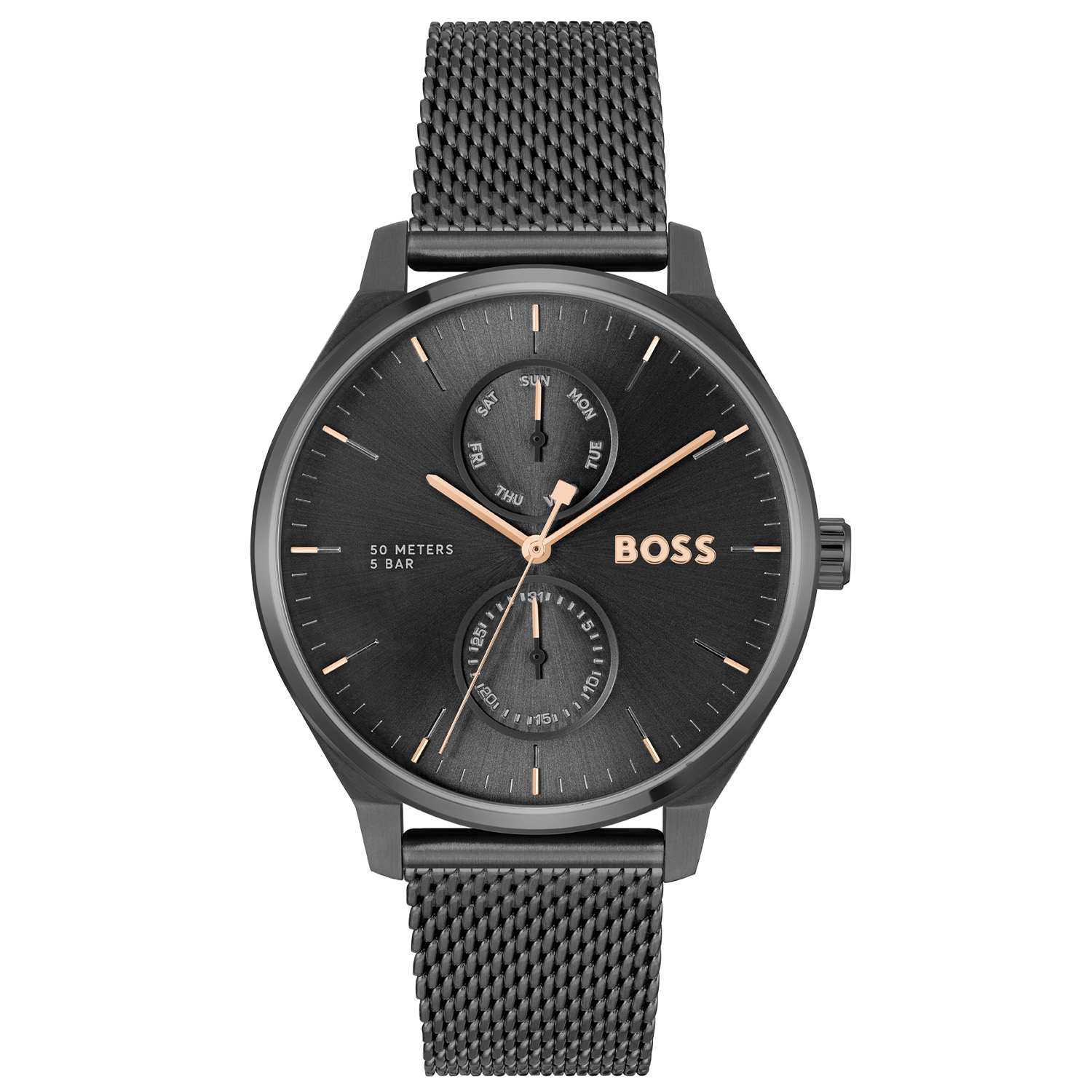 BOSS HB1514105 TYLER Herenhorloge 43mm 
Dit BOSS horloge uit de TYLER serie met artikelnr: HB1514105 heeft een luxe zakelijke uitstraling. Zeer geschikt voor de moderne stijlvolle man van nu. Het herenhorloge valt op door zijn zwarte stalen horlogekast met een gladde bezel en een zwarte wijzerplaat met een dag,- en datumaanduiding in de aparte inzetrondjes. De fijne wijzers en de fijne uursaanduiding geven dit horloge een chique uitstraling. Aan de kast zit een zwarte milanese band met een druksluiting. De kast van het horloge heeft een doorsnee van 43mm met mineraalglas en is 5ATM. 

HET MERK:
HUGO BOSS is afgestemd op levensstijlen waar het gaat om kwaliteit en precisie. Het wereldwijde fashionlabel is verdeeld in twee merken: BOSS en HUGO. Het merk BOSS biedt geavanceerde, moderne horloges gericht op kwaliteit en design om een onberispelijke look te creÃ«ren â of het nu zakelijk, casual of sportief is. De horloge collectie van BOSS is perfect afgestemd op levensstijlen waar het gaat om kwaliteit en precisie. BOSS is op maat gemaakt in een onberispelijke stijl.

Blijf stijlvol bij de tijd. Voor de BOSS-vrouw is stijl het handelsmerk en draait alles om
details. Breng uw look naar een hoger niveau met onze nieuwe en kenmerkende horlogecollectie.

SPECIFICATIES:
- Mineraalglas
- Ronde kastvorm, Ã 43mm
- Stalen horlogekast
- Zwarte wijzerplaat
- Zwarte milanese band