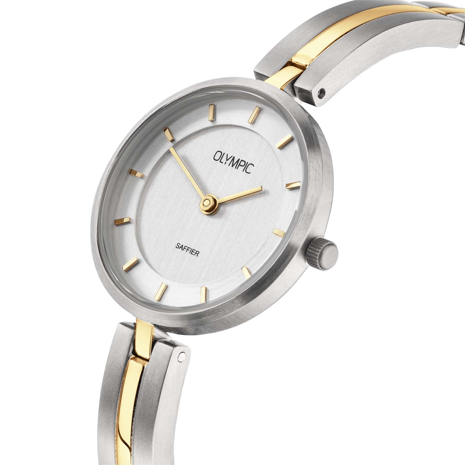 Olympic OL1DTT003B Titanium Horloge Dames Bocolor 26mm 
Dit unieke Olympic horloge met artikelnummer: OL1DTT003B is een classic dameshorloge. Het horloge heeft een ronde titanium kast met een zilverkleurige bewerkte wijzerplaat met streepjes als uursaanduiding en fijne strakke wijzers. Aan de kast zit een mat glanzende bicolor titanium schakelband met kliksluiting. Het horloge heeft een saffierglas, een doorsnee van 26mm en is 3ATM.
