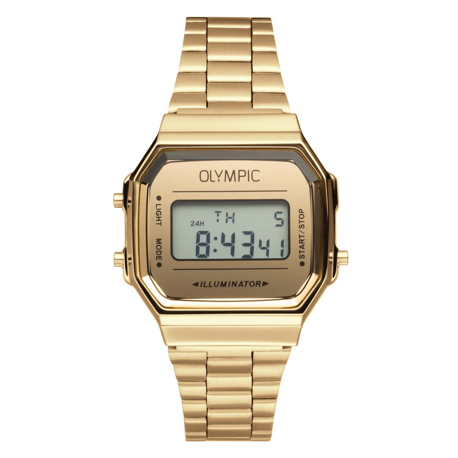 
Dit unieke Olympic horloge met artikelnummer: OL66HKS003 is een digitaal horloge met een sportieve uitstraling. Het horloge heeft een rechthoekige goudkleurige metalen kast met een goudkleurig digitaal venster met zwarte accenten. Het horloge heeft meerdere functies zoals, tijd, datum, stopwatch, alarm en verlichting. Aan de kast zit een goudkleurige stalen matte schakelband met kliksluiting. Het horloge heeft een mineraalglas, een afmeting van 38,6x 36,3mm en is 3ATM.
