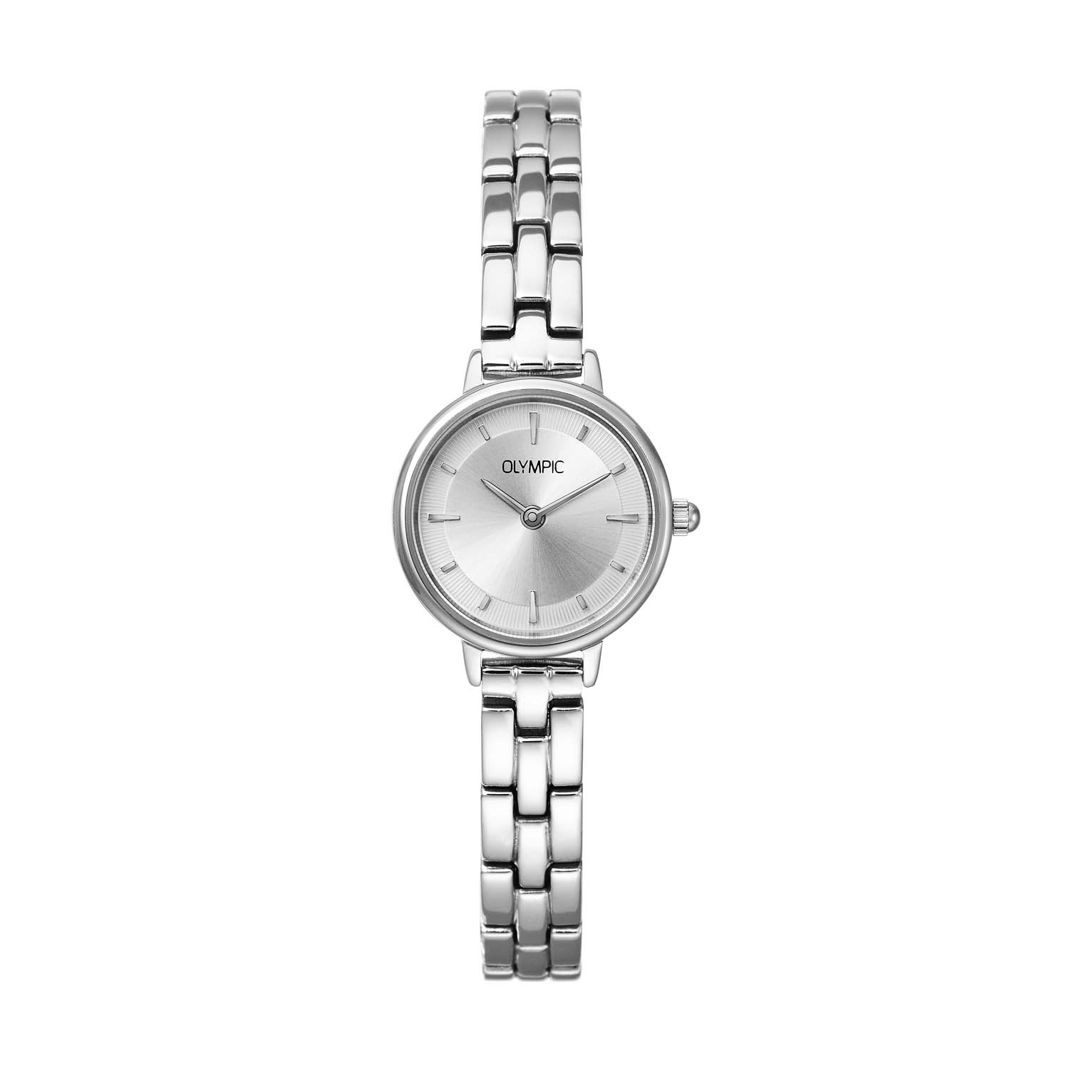 Dit unieke Olympic horloge met artikelnummer: OL82DSS002 is een dameshorloge met een chique uitstraling. Het horloge heeft een ronde stalen kast met een zilverkleurige sunray wijzerplaat met fijne streepjes. Aan de kast zit een fijne stalen schakelband met druksluiting. Het horloge heeft een mineraalglas, een doorsnee van 22mm en is 5ATM.