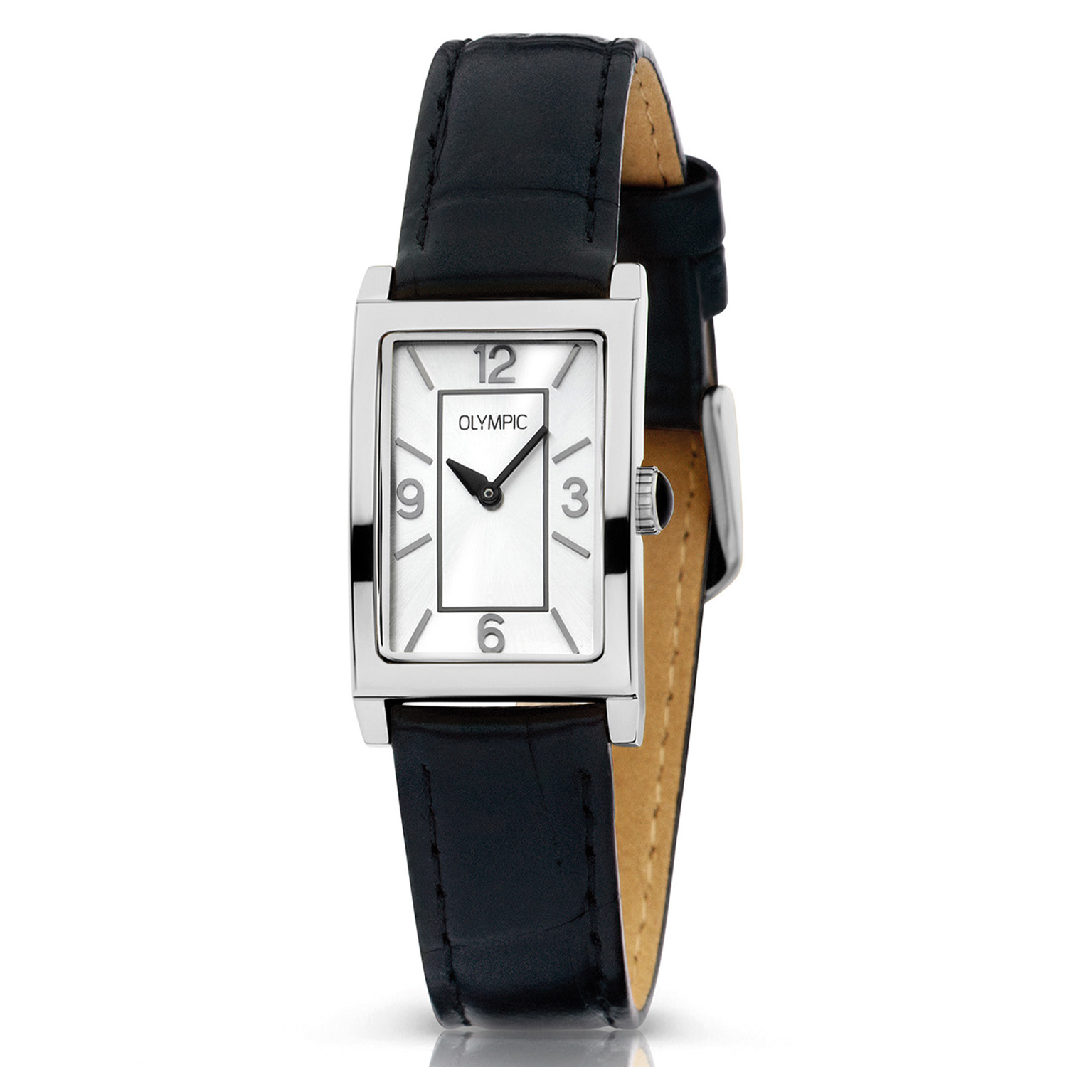 Olympic OL89DSL039 MAXIMA Horloge - Staal - Leer - Zilver - 15x23mm
Dit unieke Olympic horloge met artikelnummer: OL89DSL039 is een chique dameshorloge. De rechthoekige stalen kast heeft een strakke bezel en een zilverkleurige wijzerplaat. Op de wijzerplaat zijn de 3, 6, 9 en de 12 in arabische cijfers duidelijk weergegeven en is een rechthoekig kader aangebracht, dit geeft het horloge een klassieke uitstraling. Aan de rechthoekige kast zit een zwarte lerenband met een gespsluiting. Het horloge heeft een mineraalglas en is 5ATM.

Waterdichtheid 10ATM
Dit horloge is bestand tegen water bij het zwemmen en douchen. Dit horloge is niet bestand tegen (grote) waterdruk dus je kunt er niet mee duiken.
Waterdichtheid  5ATM
Dit horloge is regen en spatwaterdicht. Niet geschikt om mee te zwemmen en douchen.
Waterdichtheid 3ATM
Dit horloge is spatwaterdicht. Niet geschikt om mee te zwemmen en douchen.

Het merk:
Een mooi horloge hoeft niet duur te zijn! Het Nederlandse horlogemerk Olympic levert stoere chronografen, slimline series, digitale uurwerken en elegante dameshorloges. De prijs-kwaliteitverhouding staat bij Olympic hoog in het vaandel met prijzen die uiteenlopen van € 34,95 tot en met € 159,00.

100% Nederlands ontwerp, waterdicht en standaard 3 jaar fabrieksgarantie.

Specificaties:
- Rechthoekige kast 15x23mm
- Stalen horlogekast
- Zilverkleurige wijzerplaat
- Zwarte lerenband
- 5ATM 
- Standaard 3 jaar fabrieksgarantie
- Mineraalglas