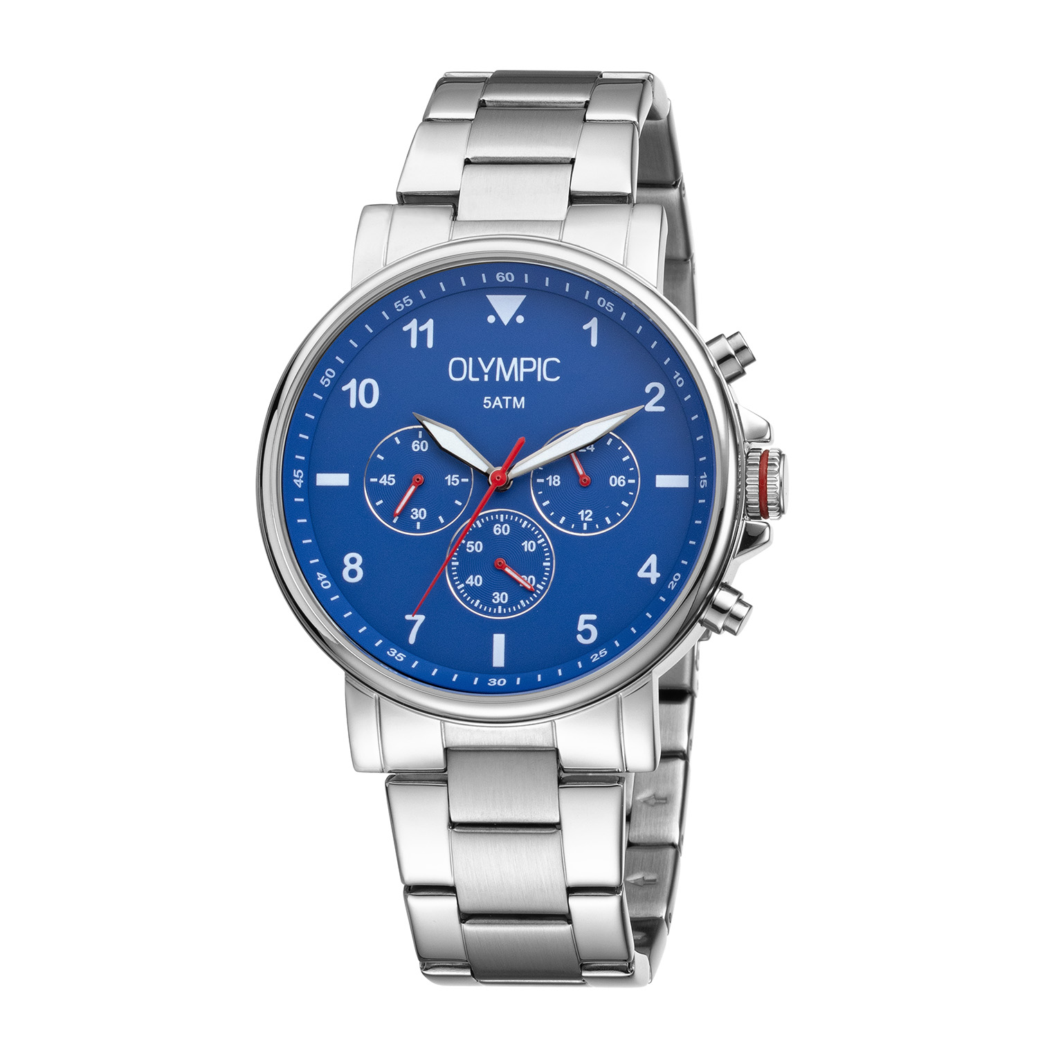 Olympic OL89HSS056 MASON Horloge – Staal -Bracelet – Blauw – 44mm
Dit unieke Olympic horloge is een herenhorloge met chronograaf en heeft een sportieve uitstraling. De stalen kast heeft een blauwe wijzerplaat met een chronograaf. De uursaanduiding is opvallend door de Arabische cijfers en wijzers. De rode accenten geven het horloge een sportief uiterlijk. Aan de stalen kast zit een stalen schakelband met een vouwsluiting. Het horloge heeft een mineraalglas, een doorsnee van 44mm en is 10ATM.