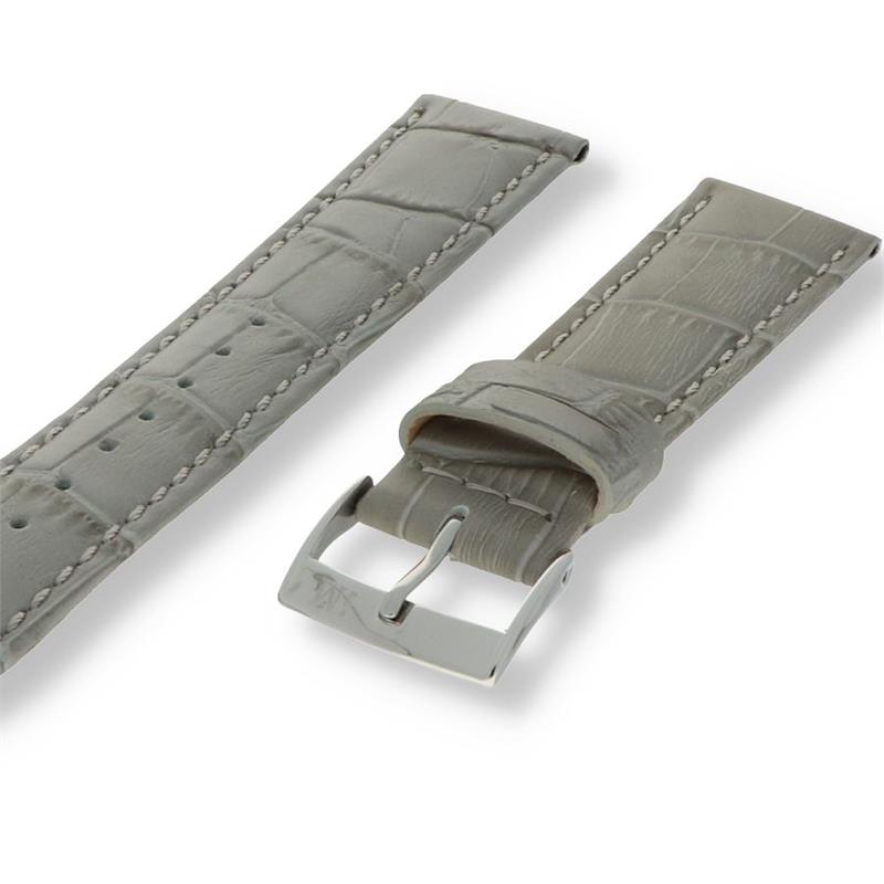 Het Morellato Horlogeband bolle kalfs leer croco print grijs heeft een bandbreedte van 22 mm en is gemaakt van echt leer. Met een standaard model in een stijlvolle grijze kleur, weegt deze band slechts 6 gram. Geschikt voor elke categorie horloge, draag het voor een verfijnde en klassieke uitstraling bij elke gelegenheid.

