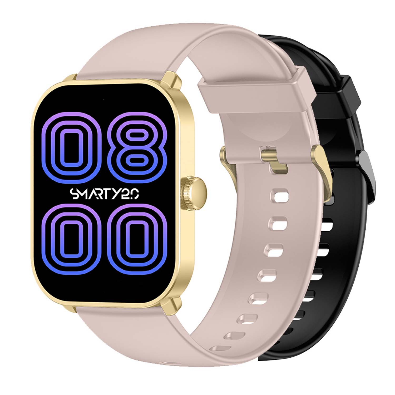 SMARTY2.0 SW070F Smartwatch Kunststof Siliconen 46,5x40,5mm
Dit Smarty Smartwatch horloge met nr: SW070F is een stap in de toekomst. Door zijn Amoled scherm is het beeld vele malen scherper en intenser. De goudkleurige kast is gemaakt van ABS kunststof met een gehard glas. Aan de kast zit een roze siliconen band met een gespsluiting. Het rechthoekige horloge heeft een afmeting van 46,5x40,5mm en is spatwaterdicht. Bij dit horloge krijg je een zwarte siliconen band extra. Deze smartwatch is sportief, stijlvol, maar zeker gebruiksvriendelijk. Om door apps, berichten en tekst te bladeren hoeft je alleen maar op het glas te tikken of de knop te gebruiken. Tevens heeft het een AI voice functie.

Merk:
SMARTY2.0
Smartwatches verbinden je met de wereld. 
SMARTY2.0 biedt een brede keuze aan vormen en functionaliteiten. Een ronde of rechthoekige smartwatch? Eentje voor de smalle pols? Een ladies watch of een kids watch?  SMARTY2.0 heeft het allemaal.
De keuze qua functionaliteiten is onuitputtelijk: bluetooth bellen, stappenteller, hartslag- en bloeddrukmeter,  meerdere verschillende sporttrackers, menstruatie en ovulatie herinneringen, ingebouwde GPS, vind mijn smartphone en heel veel meer. Maak je eigen keuze.
Iedere SMARTY werkt zowel met iOS als met Android en is moeiteloos via een QR-code te koppelen met iedere mobiele telefoon. Misschien wel dÃ© makkelijkste smartwatch voor iedereen.
SMARTY2.0 staat voor hoge kwaliteit in een betaalbaar prijssegment: â¬ 79 - â¬ 199.

Highlights:
- Geschikt voor Android en iOS  
- De Smartwatch heeft Bluetooth call 
- Hoge batterij efficientie
- 24 uur hartritme meting
- Bevat smart music en mini games
- Door de verschillende meters en tellers is het mogelijk om onder andere de hartslag, stappen, snelheid, slaap, luchtdruk, stress, hoogte- en diepte te meten
- D.m.v. de ingebouwde GPS, is het mogelijk om offline te navigeren en achteraf je route terug te kijken (zonder dat de telefoon in de buurt is)
- Stof,- Waterdichtheid: IP68