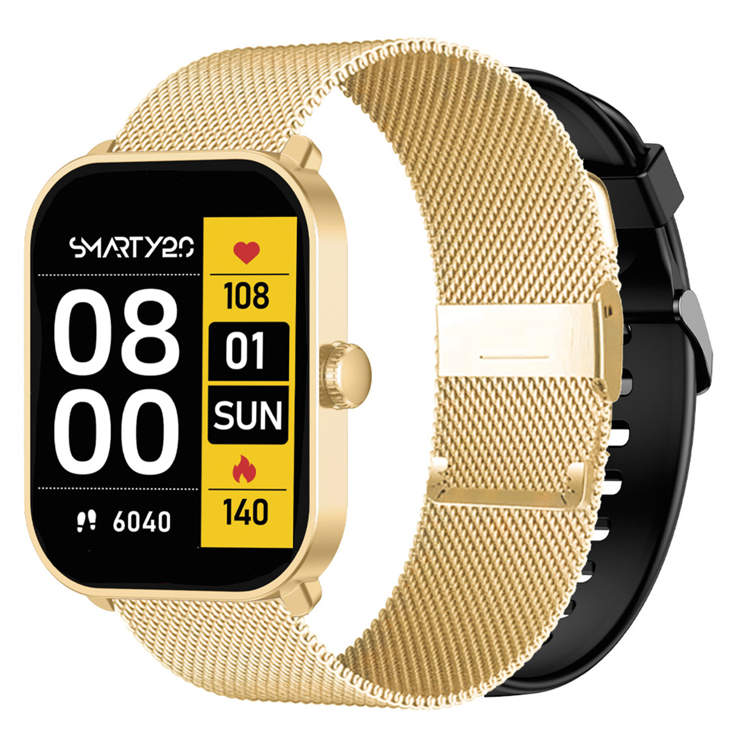 De Smarty 2.0 Smartwatch SW070 - Ø46 - Goudkleurig is voorzien van verschillende handige functies, zoals hartslagmeter, stappenteller en slaapanalyse. Het horloge kan eenvoudig om de pols worden gedragen en is perfect voor dagelijks gebruik of tijdens het sporten. Draag hem los om de pols of combineer met andere gouden accessoires voor een stijlvolle look.