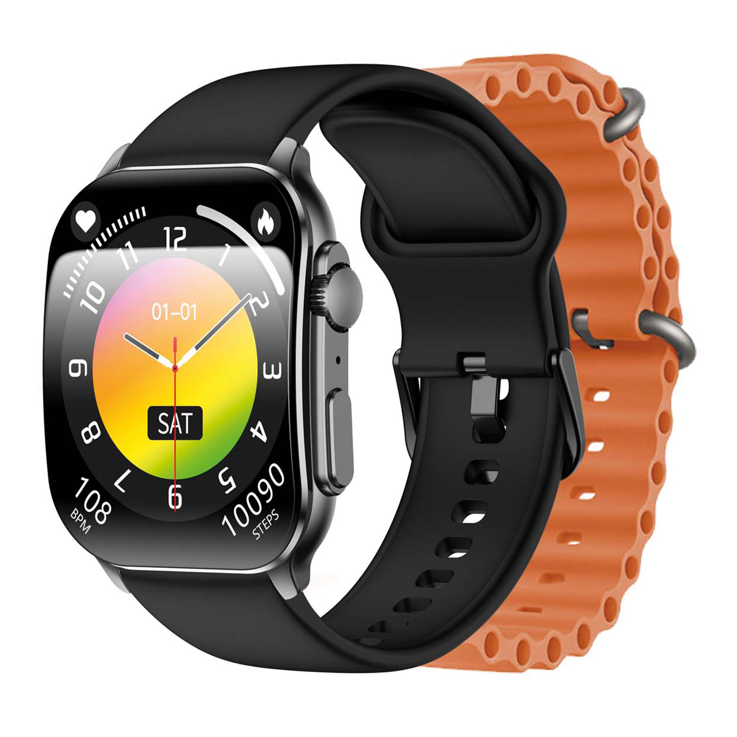 SMARTY2.0 SW080A Smartwatch Alloy Siliconen 46x37mm
Dit Smarty Smartwatch horloge met nr: SW080A is een stap in de toekomst. De zwarte kast is gemaakt van metaal met een gehard glas. Aan de kast zit een zwarte siliconen band met een gespsluiting. Het rechthoekige horloge heeft een afmeting van 46x37mm en is spatwaterdicht. Bij deze uitvoering krijg je een extra aparte oranje siliconenband kado. Deze smartwatch is sportief, stijlvol, maar zeker gebruiksvriendelijk. Om door apps, berichten en tekst te bladeren hoeft je alleen maar op het glas te tikken of de knop te gebruiken. 

Merk:
SMARTY2.0
Smartwatches verbinden je met de wereld. 
SMARTY2.0 biedt een brede keuze aan vormen en functionaliteiten. Een ronde of rechthoekige smartwatch? Eentje voor de smalle pols? Een ladies watch of een kids watch?  SMARTY2.0 heeft het allemaal.
De keuze qua functionaliteiten is onuitputtelijk: bluetooth bellen, stappenteller, hartslag- en bloeddrukmeter,  meerdere verschillende sporttrackers, menstruatie en ovulatie herinneringen, ingebouwde GPS, vind mijn smartphone en heel veel meer. Maak je eigen keuze.
Iedere SMARTY werkt zowel met iOS als met Android en is moeiteloos via een QR-code te koppelen met iedere mobiele telefoon. 

Highlights:
- Geschikt voor Android en iOS  
- De Smartwatch heeft Bluetooth call 
- Hoge batterij efficientie
- 24 uur hartritme meting
- Bevat smart music 
- Door de verschillende meters en tellers is het mogelijk om onder andere de hartslag, stappen, snelheid, slaap, luchtdruk, stress, hoogte- en diepte te meten
- D.m.v. de ingebouwde GPS, is het mogelijk om offline te navigeren en achteraf je route terug te kijken (zonder dat de telefoon in de buurt is)
- Stof,- Waterdichtheid: IP68