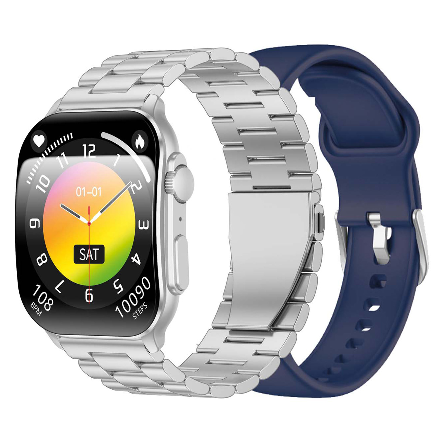 SMARTY2.0 SW080I Smartwatch Alloy Staal 46x37mm
Dit Smarty Smartwatch horloge met nr: SW080I is een stap in de toekomst. De zilverkleurige kast is gemaakt van metaal met een gehard glas. Aan de kast zit een zilverkleurige schakelband met een vouwsluiting. Het rechthoekige horloge heeft een afmeting van 46x37mm en is spatwaterdicht. Bij deze uitvoering krijg je een blauwe siliconen band kado. Deze smartwatch is sportief, stijlvol, maar zeker gebruiksvriendelijk. Om door apps, berichten en tekst te bladeren hoeft je alleen maar op het glas te tikken of de knop te gebruiken. 

Merk:
SMARTY2.0
Smartwatches verbinden je met de wereld. 
SMARTY2.0 biedt een brede keuze aan vormen en functionaliteiten. Een ronde of rechthoekige smartwatch? Eentje voor de smalle pols? Een ladies watch of een kids watch?  SMARTY2.0 heeft het allemaal.
De keuze qua functionaliteiten is onuitputtelijk: bluetooth bellen, stappenteller, hartslag- en bloeddrukmeter,  meerdere verschillende sporttrackers, menstruatie en ovulatie herinneringen, ingebouwde GPS, vind mijn smartphone en heel veel meer. Maak je eigen keuze.
Iedere SMARTY werkt zowel met iOS als met Android en is moeiteloos via een QR-code te koppelen met iedere mobiele telefoon. 

Highlights:
- Geschikt voor Android en iOS  
- De Smartwatch heeft Bluetooth call 
- Hoge batterij efficientie
- 24 uur hartritme meting
- Bevat smart music 
- Door de verschillende meters en tellers is het mogelijk om onder andere de hartslag, stappen, snelheid, slaap, luchtdruk, stress, hoogte- en diepte te meten
- D.m.v. de ingebouwde GPS, is het mogelijk om offline te navigeren en achteraf je route terug te kijken (zonder dat de telefoon in de buurt is)
- Stof,- Waterdichtheid: IP68