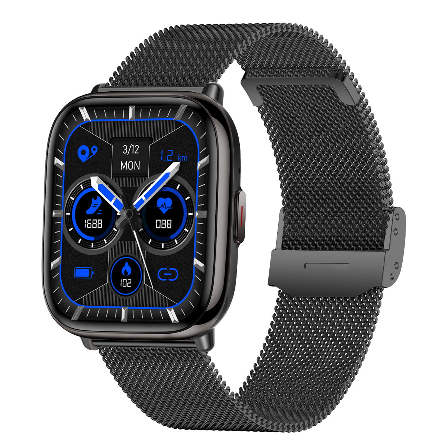SMARTY2.0 SW081E Smartwatch Alloy Staal 40x35mm
Dit Smarty Smartwatch horloge met nr: SW081E is een stap in de toekomst. De zwarte kast is gemaakt van metaal met een gehard glas. Aan de kast zit een zwarte milanese band met een druksluiting. Het rechthoekige horloge heeft een afmeting van 40x35mm en is spatwaterdicht. Een mooi tussenmaatje voor alle polsen geschikt. Deze smartwatch is sportief, stijlvol, maar zeker gebruiksvriendelijk. Om door apps, berichten en tekst te bladeren hoeft je alleen maar op het glas te tikken of de knop te gebruiken. 

Merk:
SMARTY2.0
Smartwatches verbinden je met de wereld. 
SMARTY2.0 biedt een brede keuze aan vormen en functionaliteiten. Een ronde of rechthoekige smartwatch? Eentje voor de smalle pols? Een ladies watch of een kids watch?  SMARTY2.0 heeft het allemaal.
De keuze qua functionaliteiten is onuitputtelijk: bluetooth bellen, stappenteller, hartslag- en bloeddrukmeter,  meerdere verschillende sporttrackers, menstruatie en ovulatie herinneringen, ingebouwde GPS, vind mijn smartphone en heel veel meer. Maak je eigen keuze.
Iedere SMARTY werkt zowel met iOS als met Android en is moeiteloos via een QR-code te koppelen met iedere mobiele telefoon. 

Highlights:
- Geschikt voor Android en iOS  
- De Smartwatch heeft Bluetooth call 
- Hoge batterij efficientie
- 24 uur hartritme meting
- Bevat smart music 
- Door de verschillende meters en tellers is het mogelijk om onder andere de hartslag, stappen, snelheid, slaap, luchtdruk, stress, hoogte- en diepte te meten
- D.m.v. de ingebouwde GPS, is het mogelijk om offline te navigeren en achteraf je route terug te kijken (zonder dat de telefoon in de buurt is)
- Stof,- Waterdichtheid: IP68
