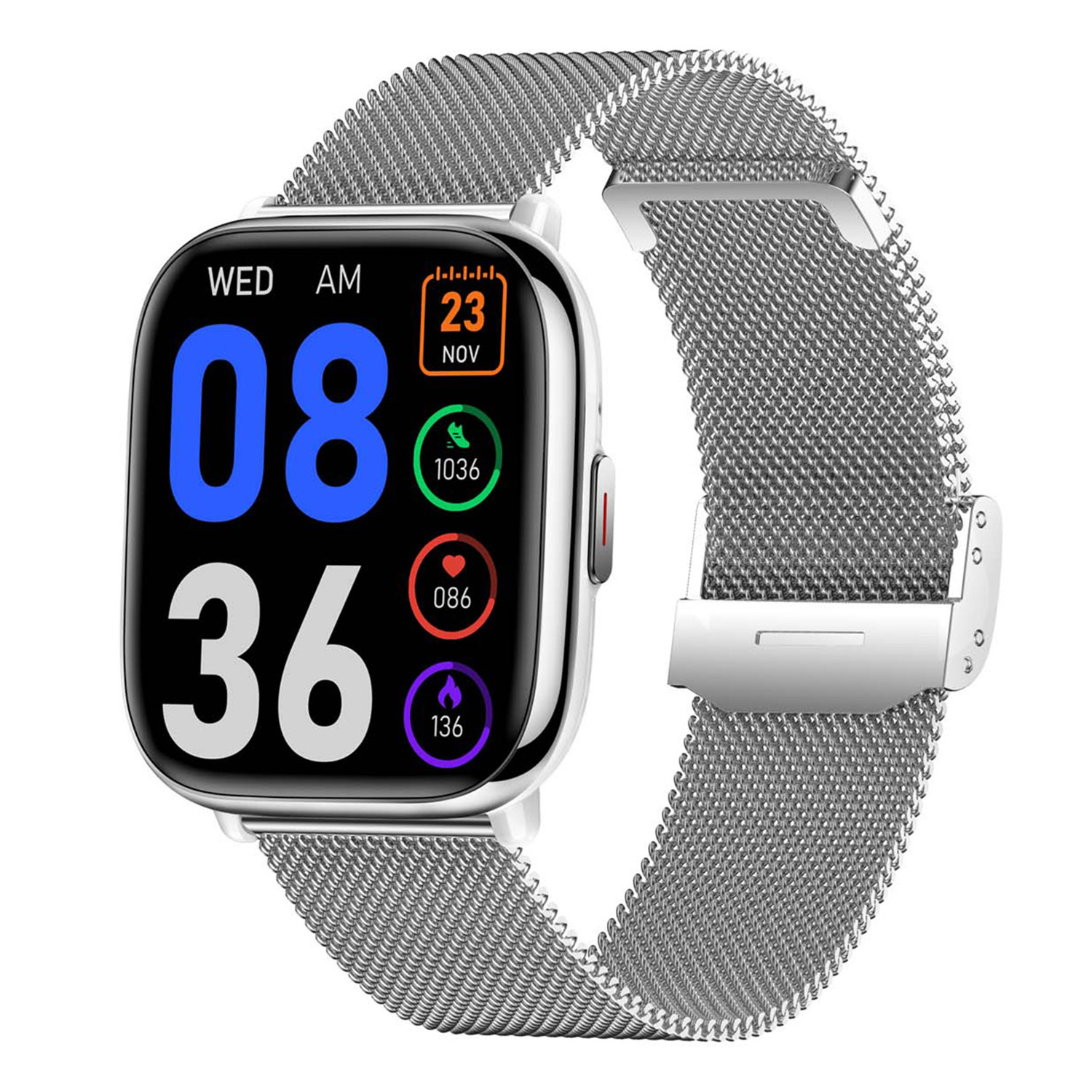 SMARTY2.0 SW081F 
Dit Smarty Smartwatch horloge is een stap in de toekomst. Door zijn Amoled scherm is het beeld vele malen scherper en intenser. De zilverkleurige kast is gemaakt van aluminium met een gehard glas. Aan de kast zit een zilverkleurige mesh band met een druksluiting. Het rechthoekige horloge heeft een afmeting van 40x35x11mm en is spatwaterdicht. Deze smartwatch is sportief, stijlvol, maar zeker gebruiksvriendelijk. Om door apps, berichten en tekst te bladeren hoeft je alleen maar op het glas te tikken of de knop te gebruiken. Tevens heeft het een Find my watch functie.

Merk:
SMARTY2.0 Smartwatches verbinden je met de wereld. 
SMARTY2.0 biedt een brede keuze aan vormen en functionaliteiten. Een ronde of rechthoekige smartwatch? Eentje voor de smalle pols? Een ladies watch of een kids watch?  SMARTY2.0 heeft het allemaal.
De keuze qua functionaliteiten is onuitputtelijk: bluetooth bellen, stappenteller, hartslag- en bloeddrukmeter,  meerdere verschillende sporttrackers, menstruatie en ovulatie herinneringen, ingebouwde GPS, vind mijn smartphone en heel veel meer. Maak je eigen keuze.
Iedere SMARTY werkt zowel met iOS als met Android en is moeiteloos via een QR-code te koppelen met iedere mobiele telefoon. Misschien wel dé makkelijkste smartwatch voor iedereen.
SMARTY2.0 staat voor hoge kwaliteit in een betaalbaar prijssegment: € 79 - € 199.

Highlights:
- Geschikt voor Android en iOS  
- De Smartwatch heeft Bluetooth call 
- Hoge batterij efficientie
- 24 uur hartritme meting
- Bevat smart music en mini games
- Door de verschillende meters en tellers is het mogelijk om onder andere de hartslag, stappen, snelheid, slaap, luchtdruk, stress, hoogte- en diepte te meten
- D.m.v. de ingebouwde GPS, is het mogelijk om offline te navigeren en achteraf je route terug te kijken (zonder dat de telefoon in de buurt is)
- Stof,- Waterdichtheid: IP68