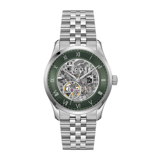 BOSS by Hugo Boss Principle Skeleton Horloge bevat een in Japan ontworpen Automatisch 8N24 Miyota Uurwerk met 21 edelstenen op slijtagepunten en een geschatte gang reserve van 42 uur. Het horloge heeft een opengewerkte wijzerplaat en glazen deksel. De massief stalen band en kast zijn verfijnt mat en glanzend afgewerkt. Een chique eye-catcher.