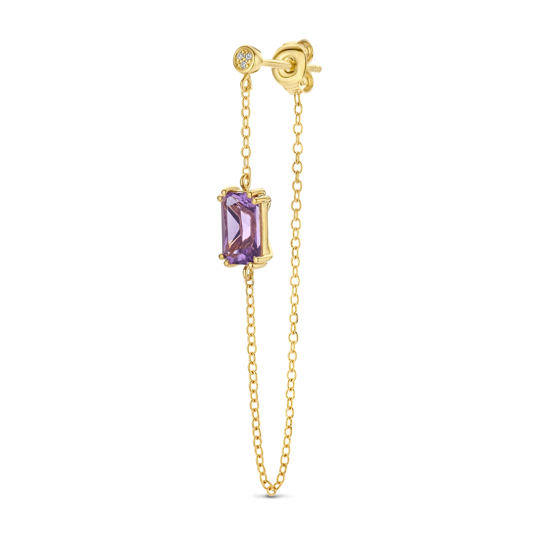 zilver vergulde oorsteker met amethyst en diamant