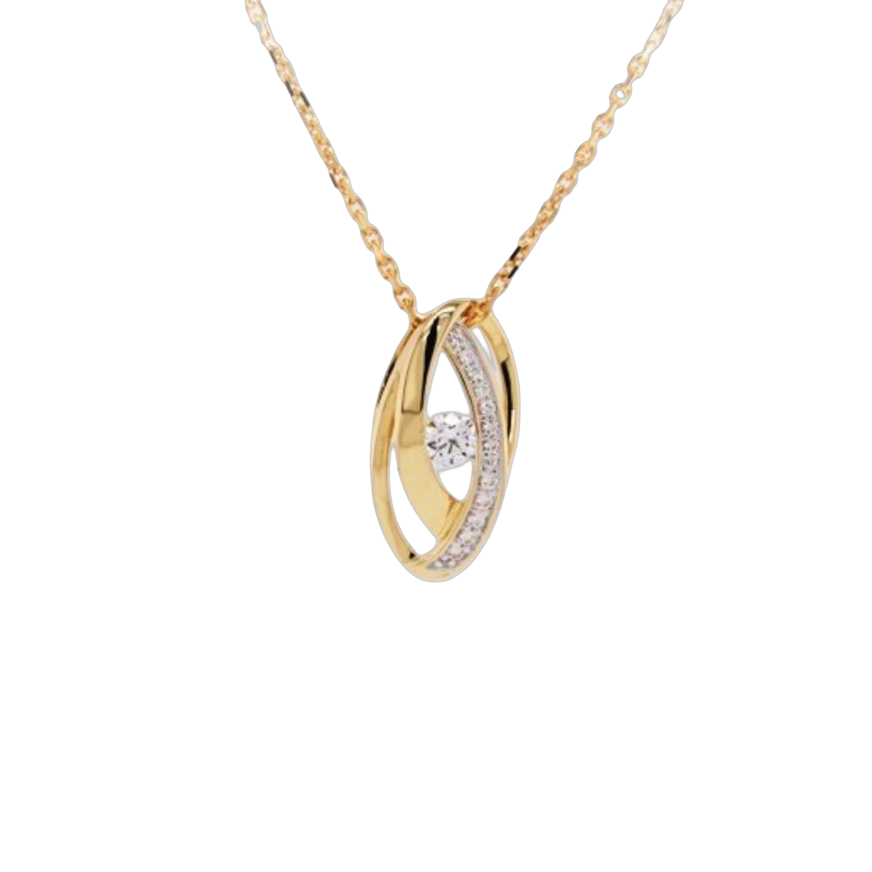 Prachtige 14krt ovaalvormige gouden hanger met zirconia steentjes bezet.