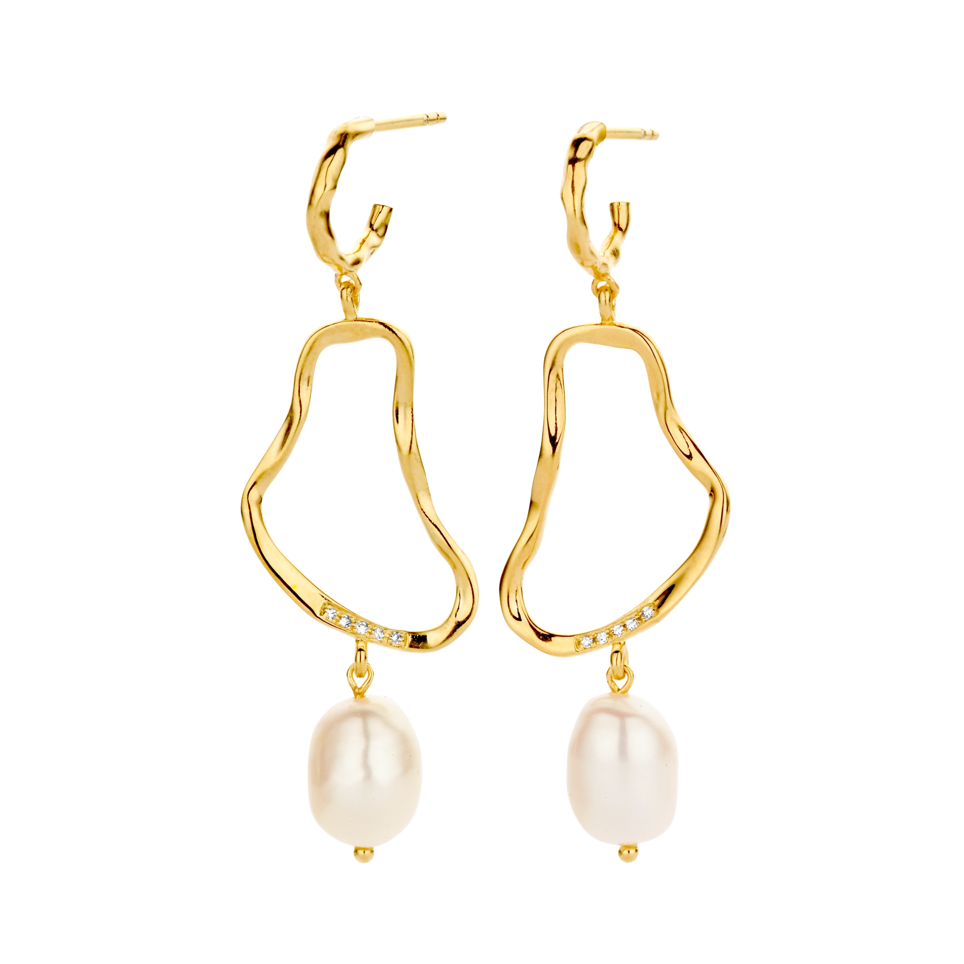 zilver vergulde oorhanger met parel en diamant