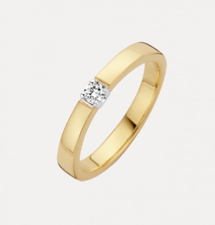 14 KARAAT BICOLOR GEEL MET WITGOUDEN MEMOIRE RING MET 1 BRILJANT VAN 0.03 CRT.
1 prachtige briljant in de MEMOIRE ring, draagbaar elegant en schitterend, door de lage zetting bijna onverwoestbaar, heel mooi alleen te dragen of in combinatie met aanschuifringen. Je kunt je memoire ring completeren door er een set van te maken met hanger, half-creool, creool en zelfs een armband.