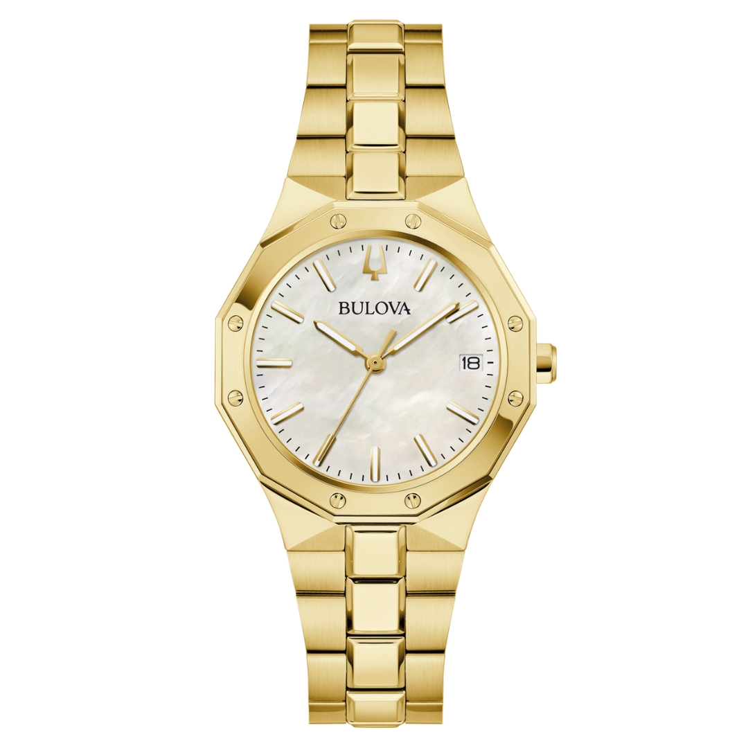 Bulova - Doublé dames horloge Quartz met Parelmoer wijzerplaat, 100 meter WR, Saffierglas - 97M119