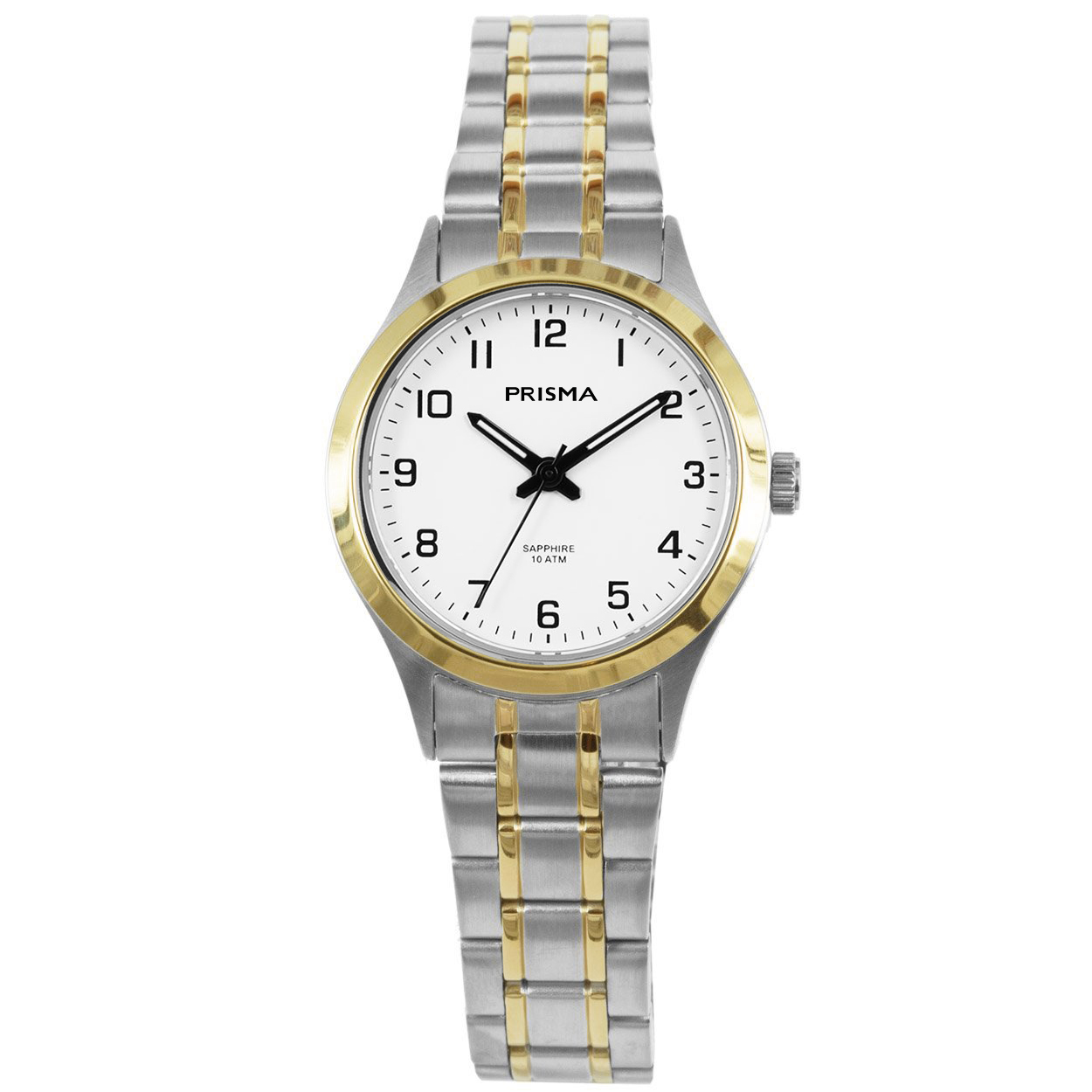 Prisma dames P2425 horloge edelstaal bicolor saffierglas 10 ATM 		
		
Algemeen		
Artikelnummer: P.2425		
Geslacht: dames		
Uurwerk: Miyota (2035 ) 		
Waterbestendigheid: 10 ATM/BAR		
		
