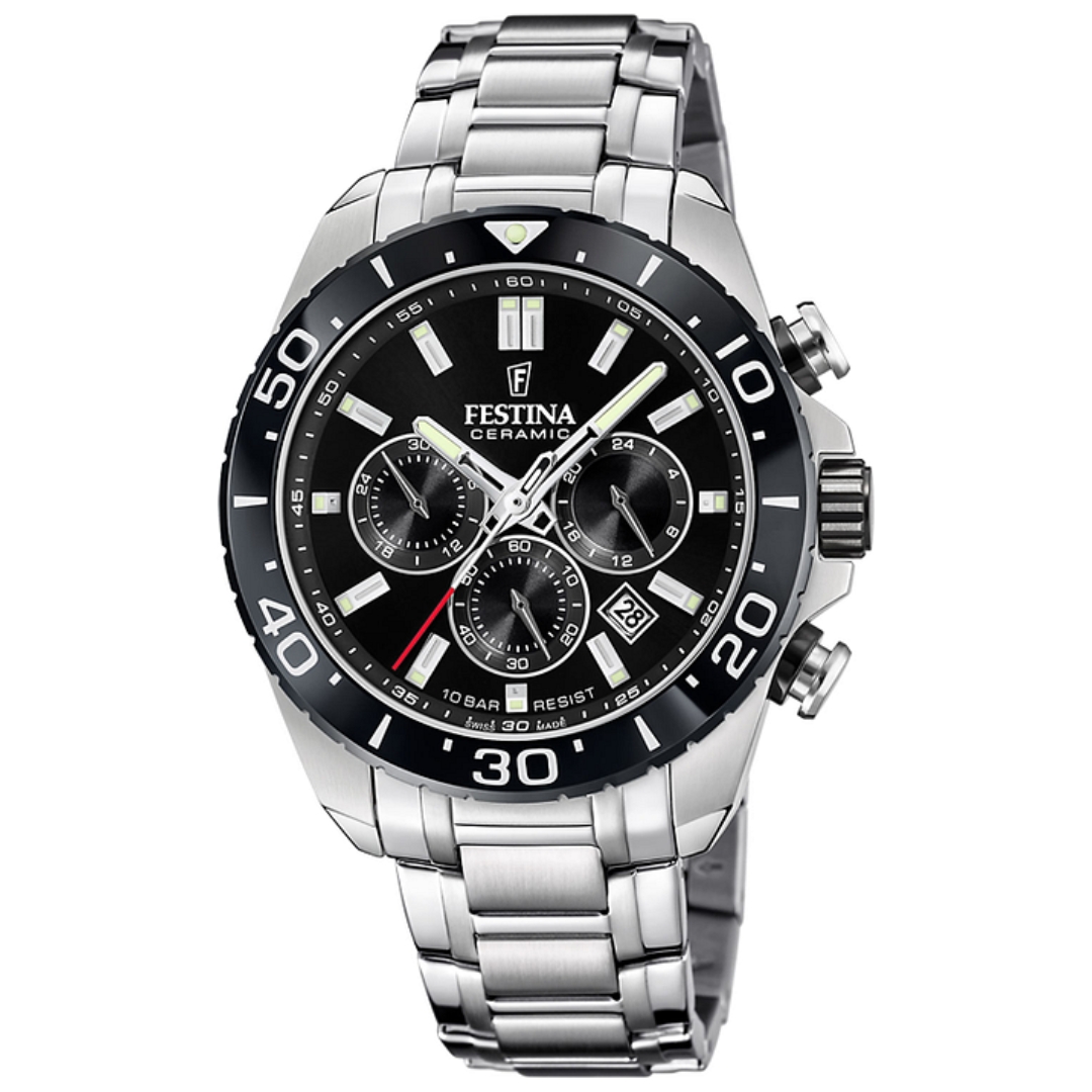 Festina - Staal heren horloge met chronograaf, quartz, keramische lunette, 100 meter WR, Saffierglas - F20042/4