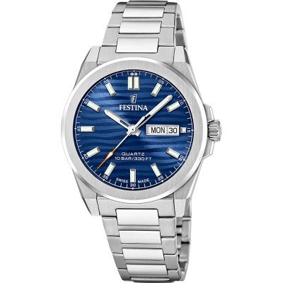 Festina - staal horloge met dag en datum aanduiding, 100 meter WR, Saffierglas - F20073/3