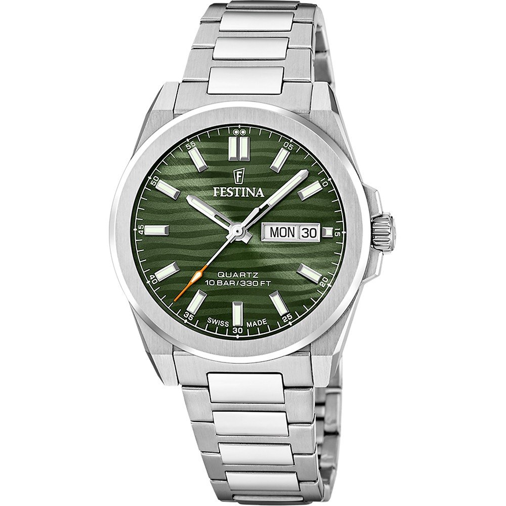 Festina - staal horloge met dag en datum aanduiding, 100 meter WR, Saffierglas - F20073/4