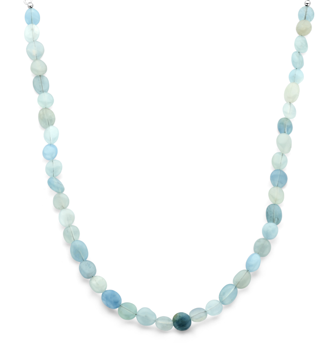 Gerhodineerd 925 zilveren collier uitgevoerd met aquamarijn. Het collier heeft een draaglengte van 40cm met 5cm extensie. Uitgevoerd met karabijnsluiting.