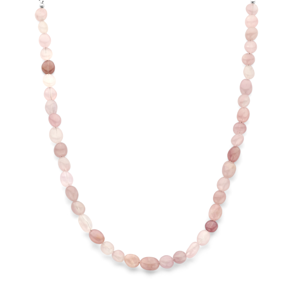 Gerhodineerd 925 collier uitgevoerd met roze kwarts. Het collier heeft een draaglengte van 40cm met 5cm extensie. Uitgevoerd met karabijnsluiting.