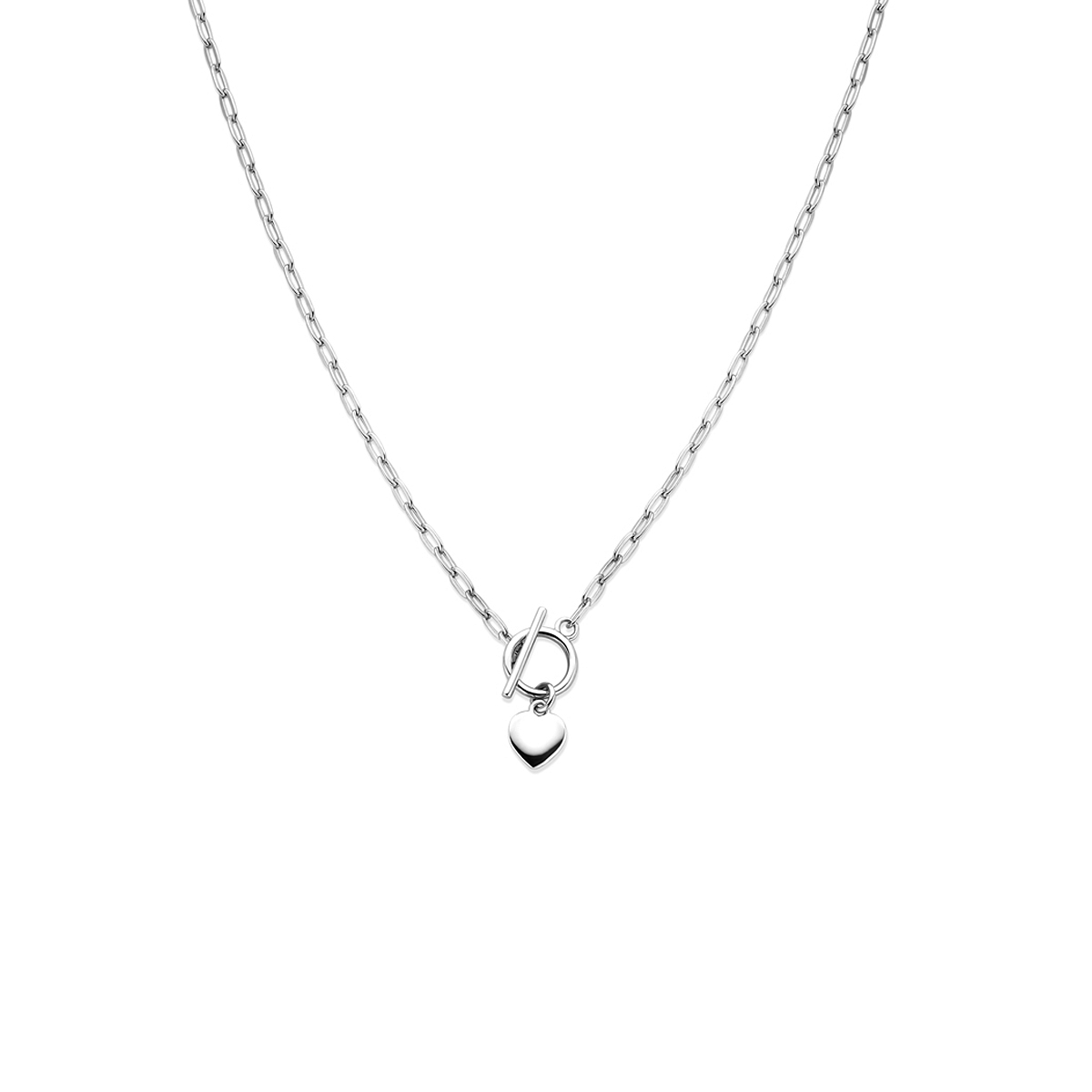 Gerhodineerd 925 zilveren collier uitgevoerd met een hartje en kapittelslot. Het collier heeft een draaglengte van 42cm. De schakelbreedte is 2mm.
