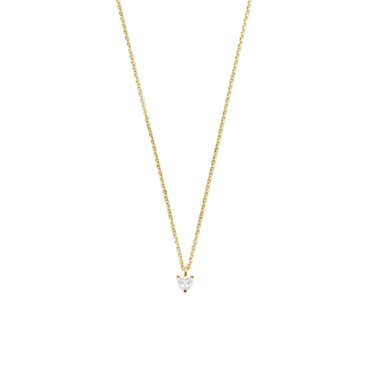 14k Geelgouden collier met een zirkonia hartje. Het collier heeft draaglengtes van 40-42cm en is uitgevoerd met karabijnsluiting.