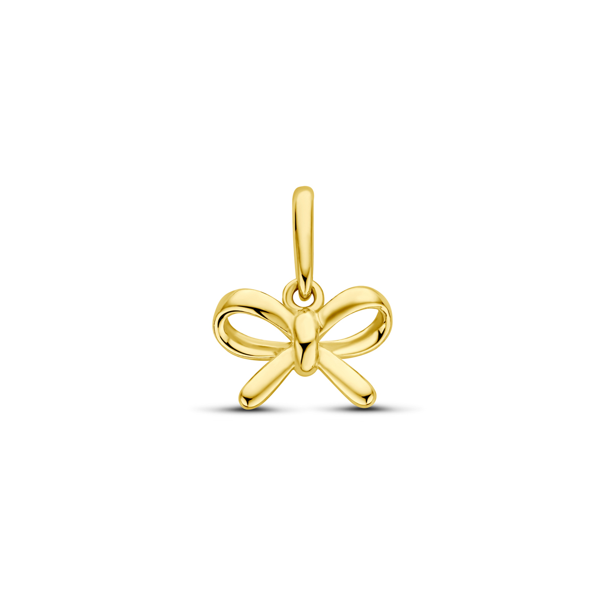14k geelgouden hanger uitgevoerd in de vorm van een strik met een totale hooget van 12mm.