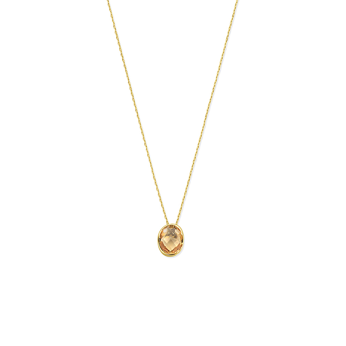14k Geelgouden collier met citrien. Het collier heeft draaglengtes van 41 - 43 - 45 cm. De schakelbreedte is 0,7mm en is uitgevoerd met een karabijnsluiting.