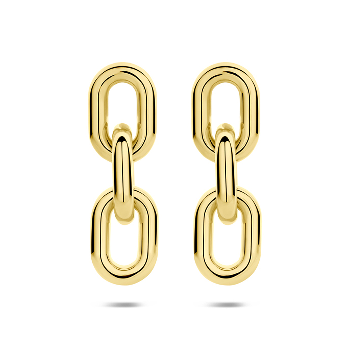 Stalen oorhangers met een totale hoogte van 65mm. De oorhangers hebben een geel gekleurde ion plating.