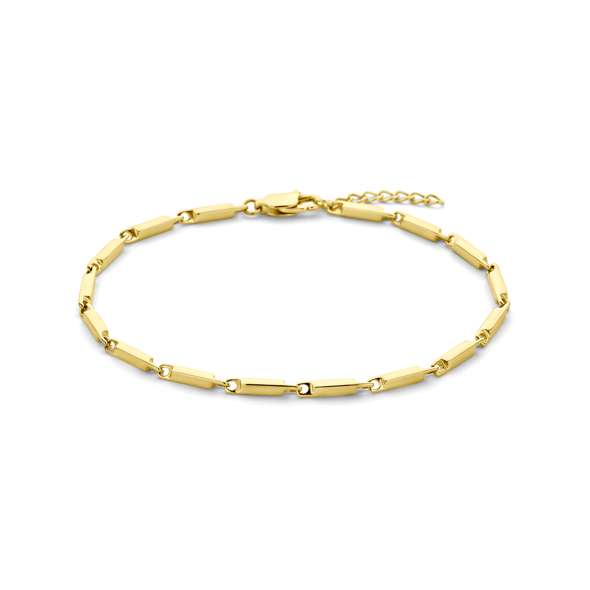 Stalen armband met een schakelbreedte van 2.5mm en een draaglengte van 19cm met 2cm extensie. De armband heeft een geel gekleurde ion plating en is uitgevoerd met karabijnsluiting.