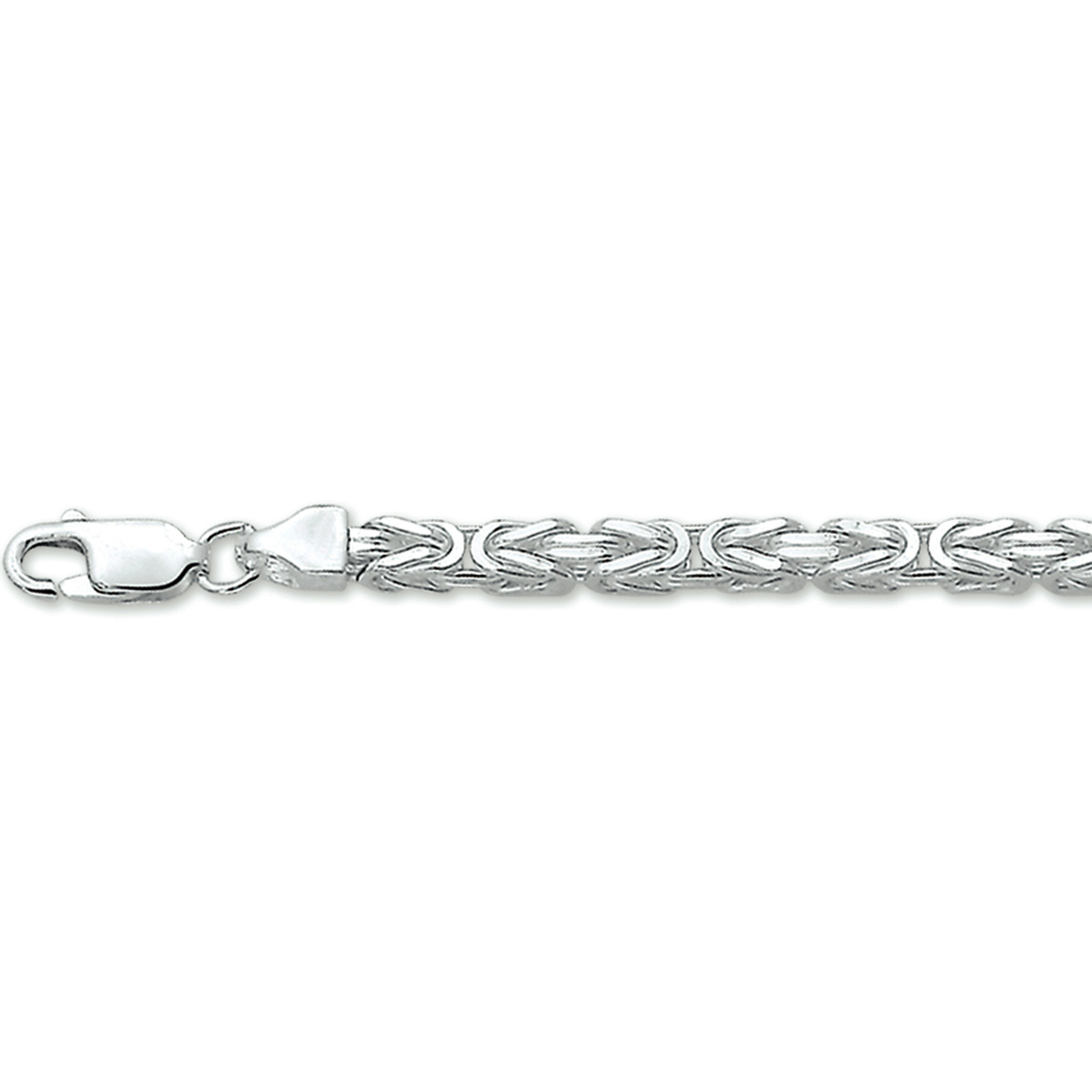 Zilveren lengte artikel met konings schakel. De schakelbreedte is 3.5mm.