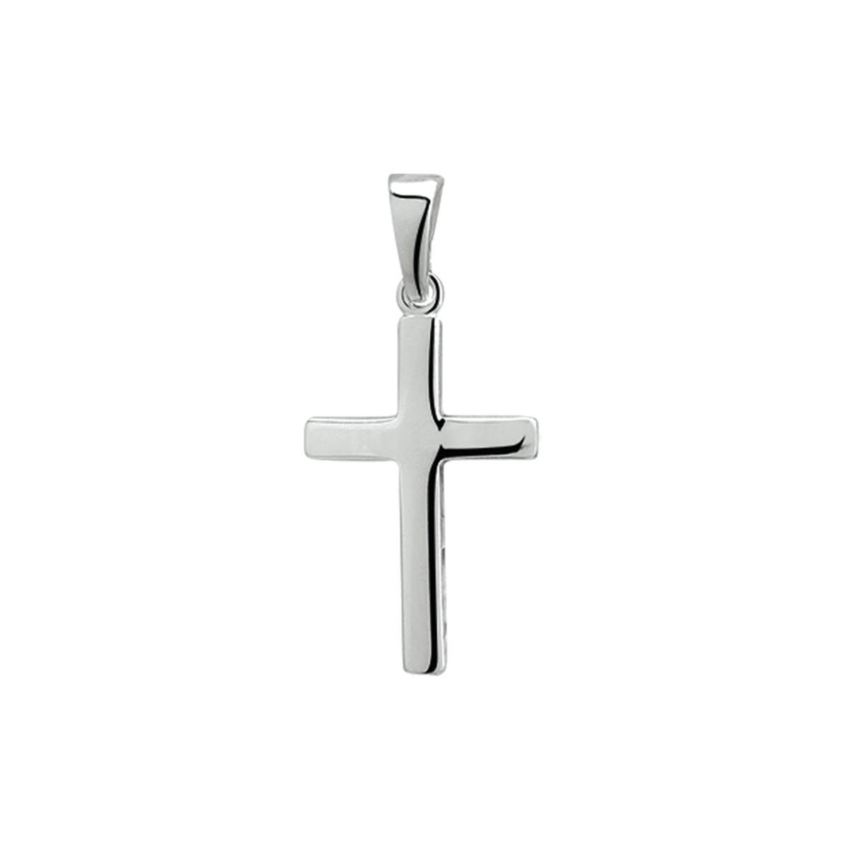 Zilveren hanger met een kruis.