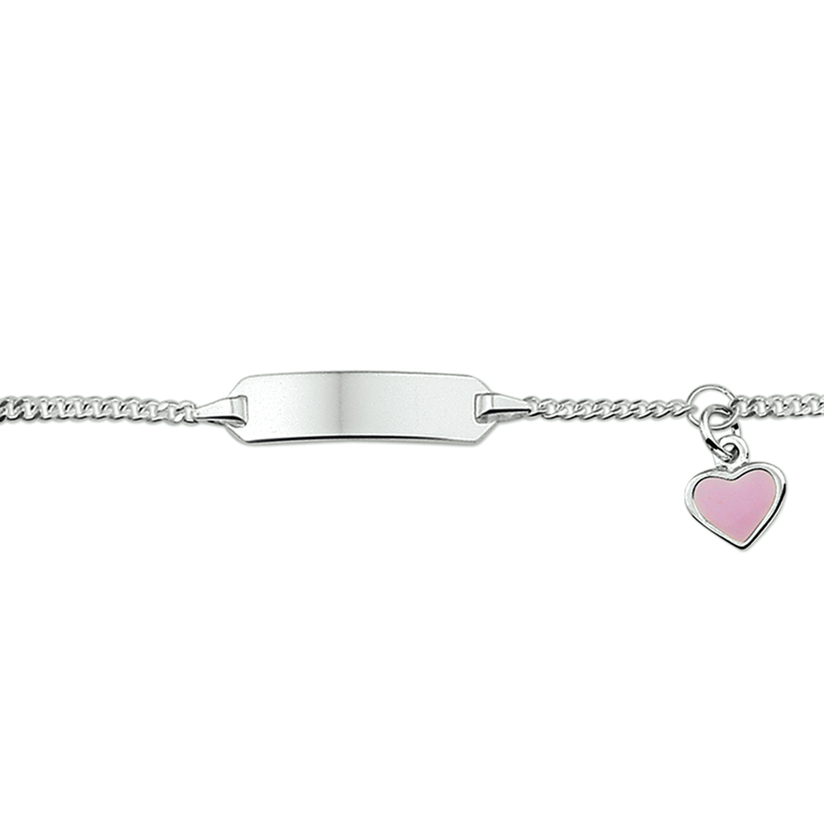Beschrijving: Zilveren graveerarmband met een hartje van roze emaille. De lengte bedraagt 9cm met 2cm extensie. De breedte van de graveerplaat bedraagt 5.3mm.
Doelgroep: kinderen
Breedte: 5.5 mm
Kortste lengte: 9 cm
Langste lengte: 11 cm