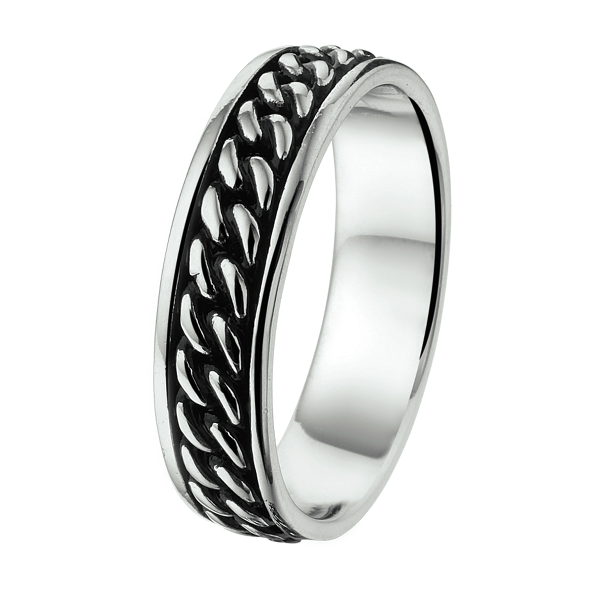 Geoxideerd zilveren ring. 
Doelgroep: heren
Ringmaat: 20.50 mm
Hoogte: 6 mm