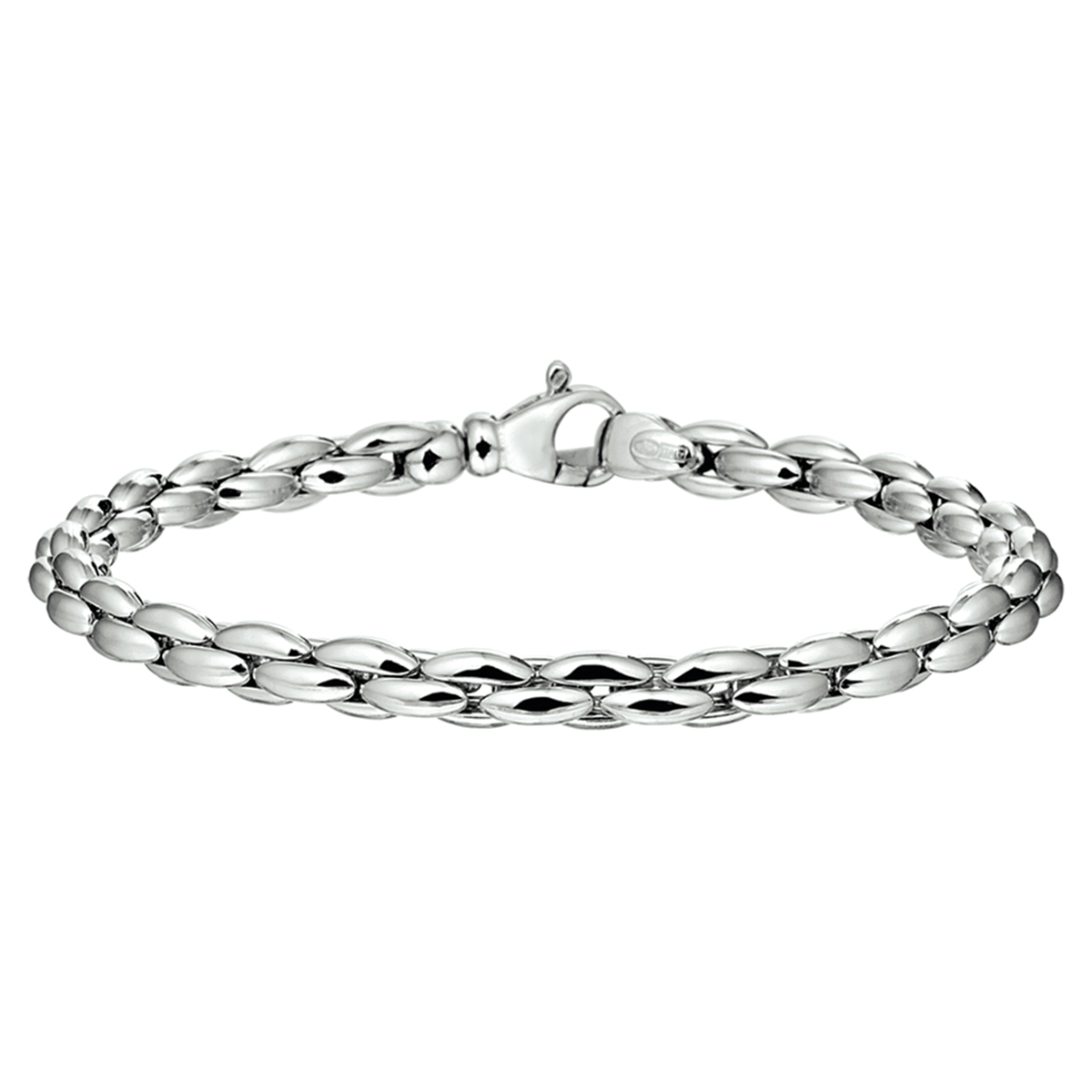Beschrijving: Gerhodineerd zilveren armband met fantasie schakel. 
Verpakt per: 1
Doelgroep: dames
Breedte: 5 mm
Langste lengte: 19.5 mm