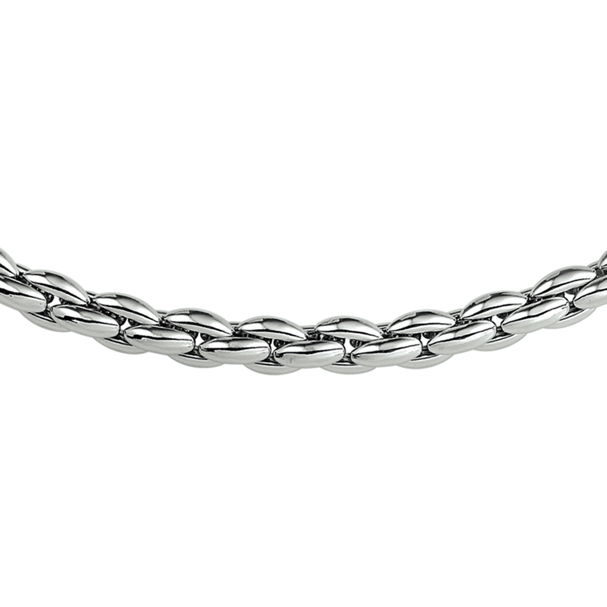 Beschrijving: Gerhodineerd zilveren collier met cardano schakel. 
Verpakt per: 1
Doelgroep: dames
Breedte: 5 mm
Langste lengte: 45 mm