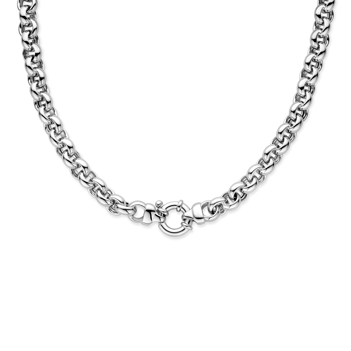 Zilveren collier met jasseron schakel. 
Doelgroep: dames
Breedte: 10 mm
Langste lengte: 45 mm