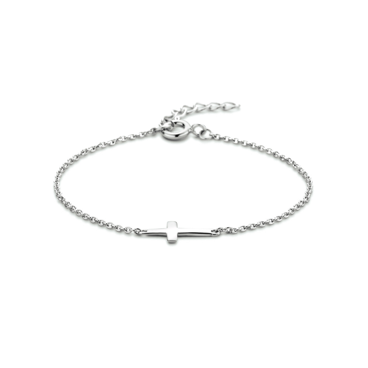 Zilver Gerhodineerde Armband met Kruisje