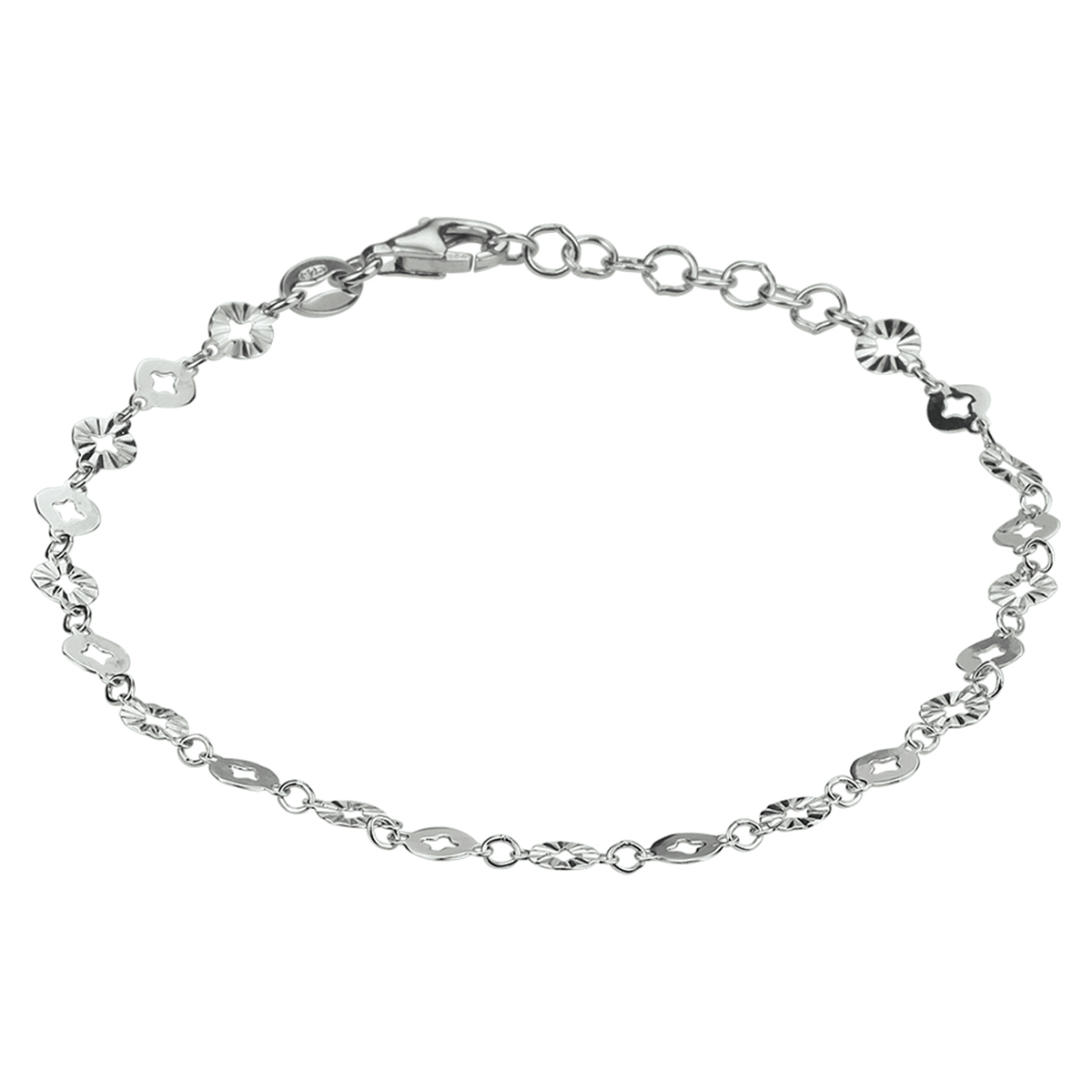 Gerhodineerd 925 zilveren armband uitgevoerd met rondjes met een breedte van 4mm. De armband heeft een draaglengte van 16cm met een extensie van 2cm en een stevige karabijn sluiting.
