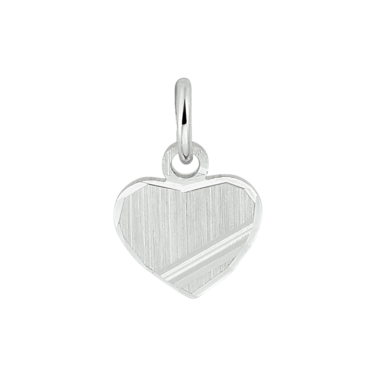 Gerhodineerd 925 zilveren graveerhanger in de vorm van een hart met een mat/gediamanteerde afwerking. De hanger heeft een totale hoogte van 1.2cm, een breedte van 8mm en een dikte van 0.7mm.