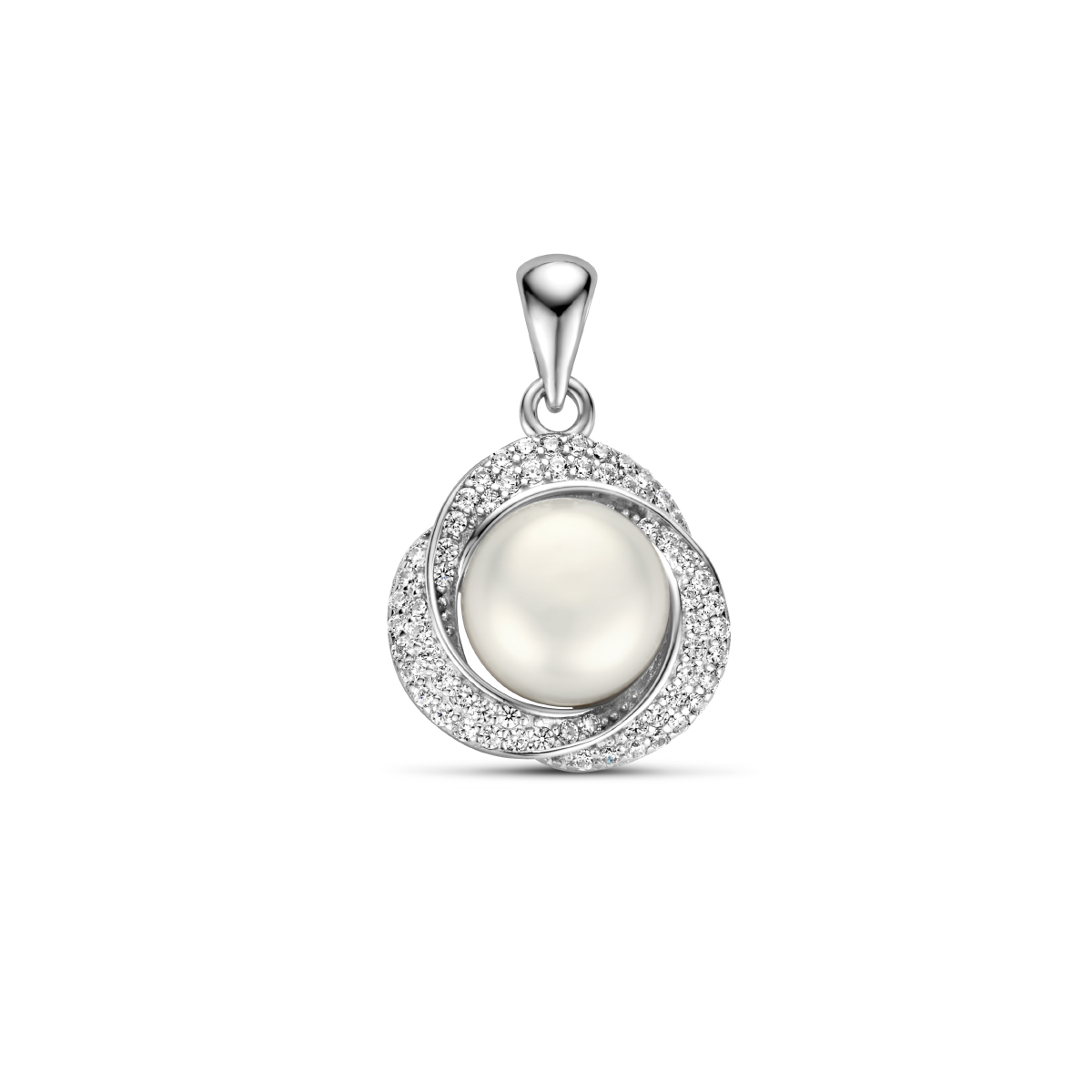 Gerhodineerd 925 zilveren hanger uitgevoerd met een zoetwaterparel en een zirkonia rij. De hanger heeft een totale hoogte van 2.0cm en een breedte van 13mm. De parel heeft een diameter van 7.5mm.