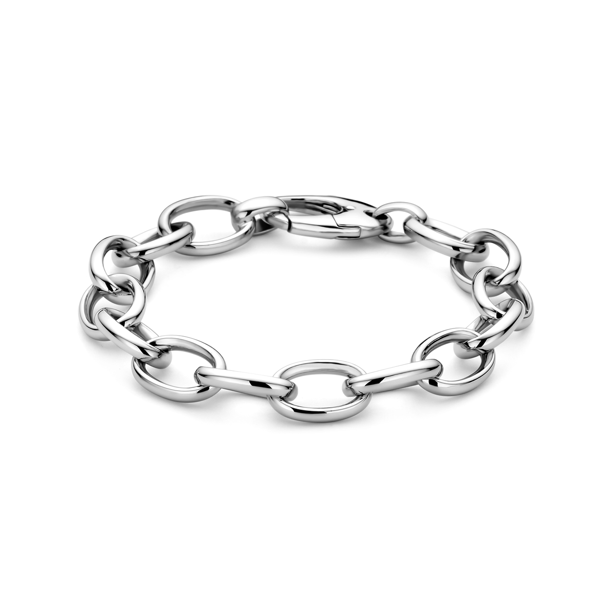 Zilveren schakel armband met draaglengte van 20cm. De schakelbreedte is 11.5mm. Uitgevoerd met een karabijnsluiting.