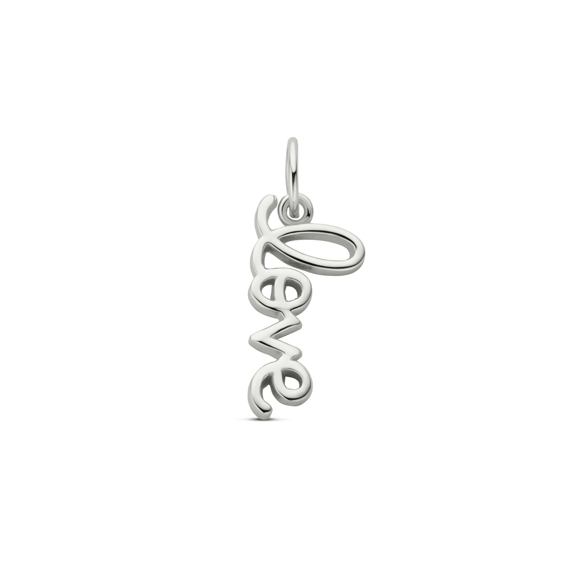 Gerhodineerd 925 zilveren hanger uitgevoerd met de tekst love. De hanger heeft een totale hoogte van 20mm.